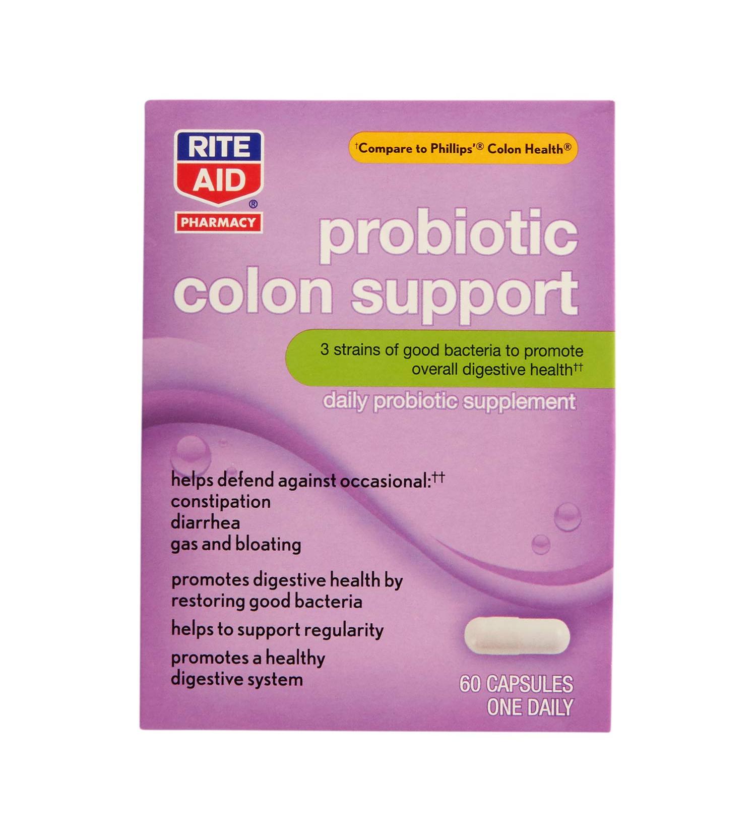 Rite Aid Probiotic Colon Support Capsules - 60 Count | Daily Supplement for Gut Health | Restoring Good Bacteria | Men's & Women's Probiotics - Buy Online on GoSupps.com