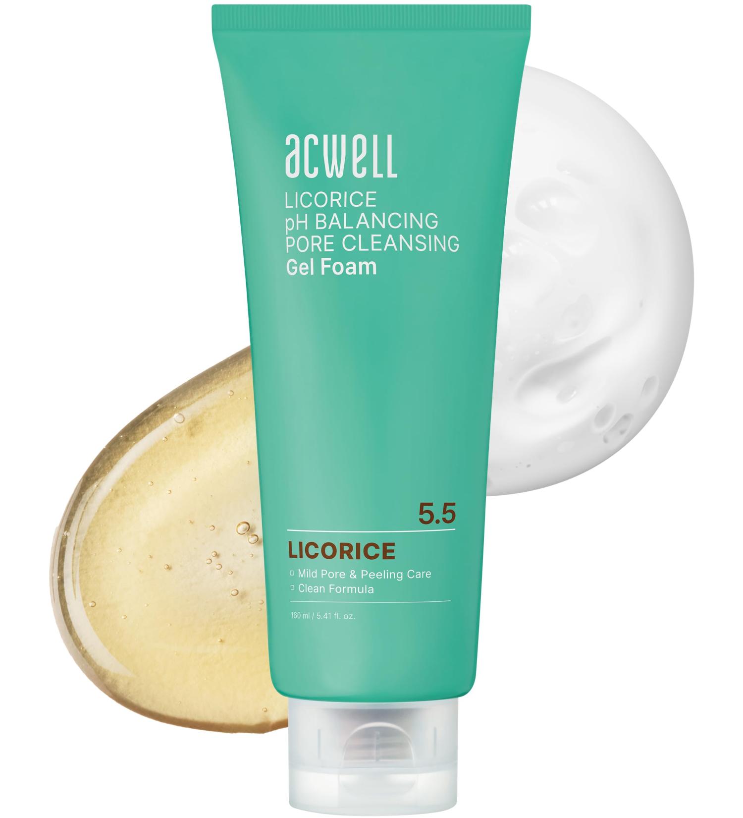 ACWELL Licorice pH Balancing Pore Cleansing Gel Foam - Gentle Hypoallergenic Facial Cleanser for Clear Skin Deep Pore Cleaning with Licorice Extract & LHA 5.4 fl. oz - Buy Online on GoSupps.com