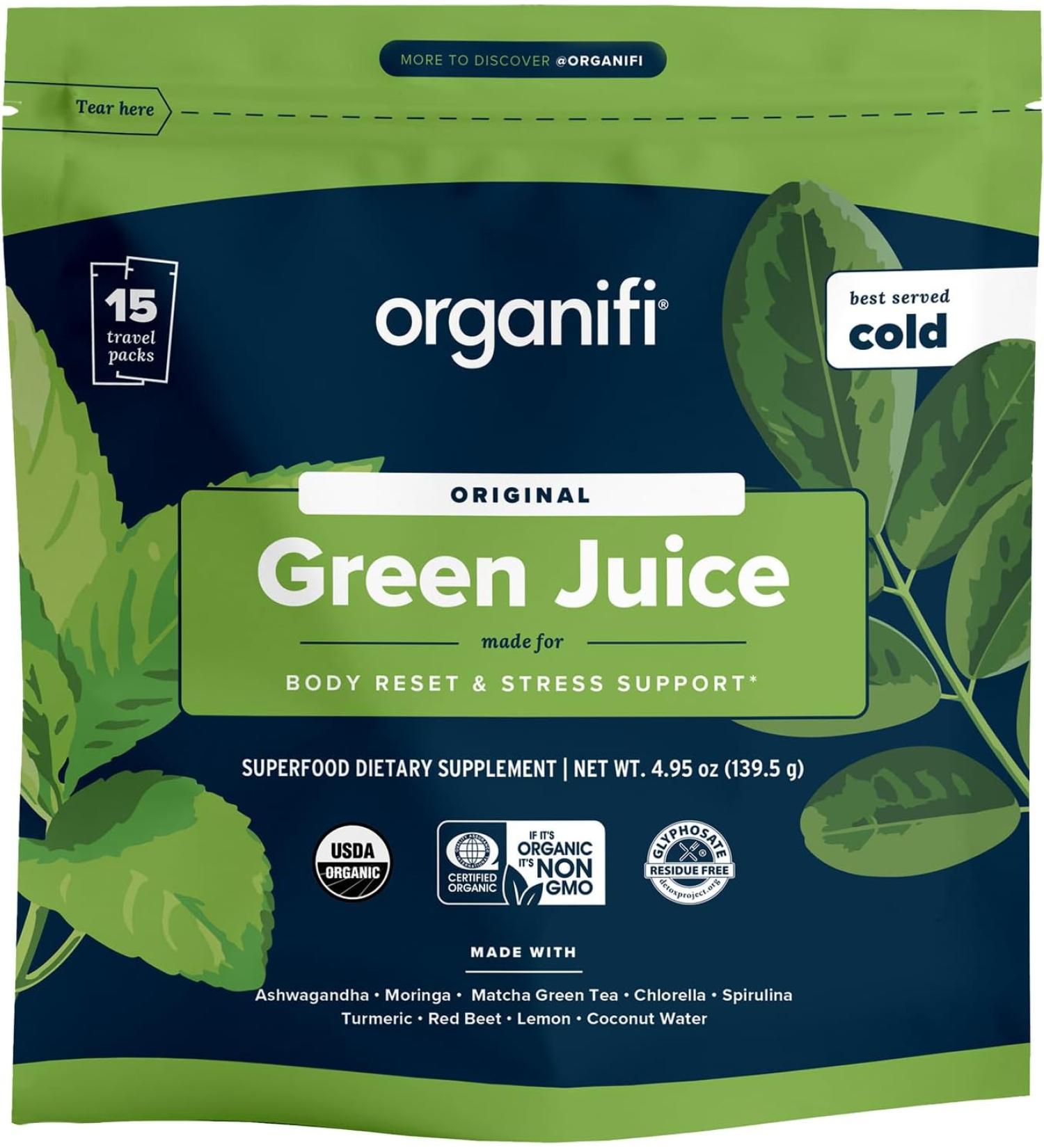 Organifi Green Juice - Organic Superfood Supplement Powder - 15 Packs - Buy Online on GoSupps.com