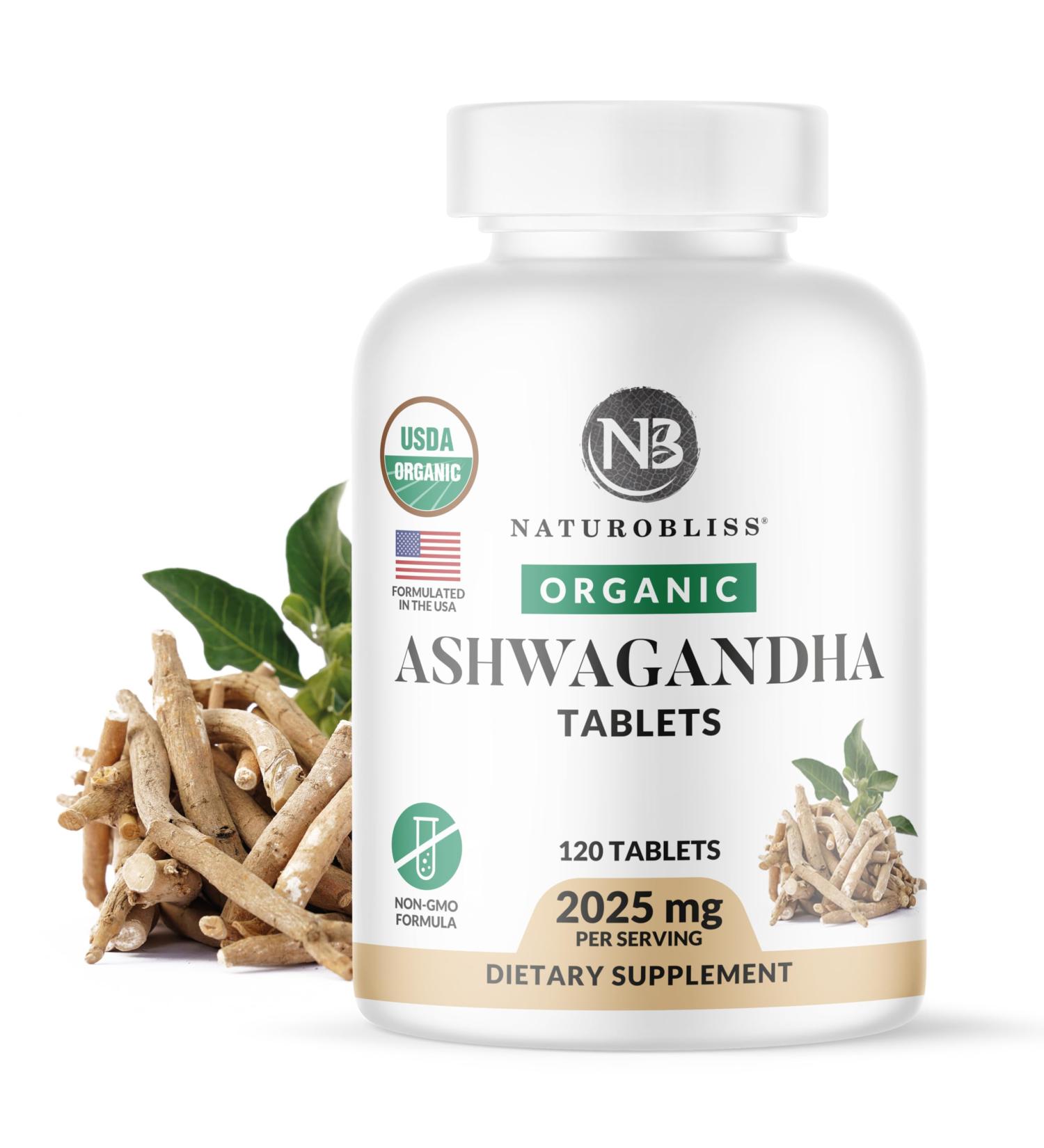 NaturoBliss Ashwagandha Supplements 2025mg 120 Tablets Herbal Dietary Supplement Vegetarian Non-GMO Gluten Free with Black Pepper - Buy Online on GoSupps.com