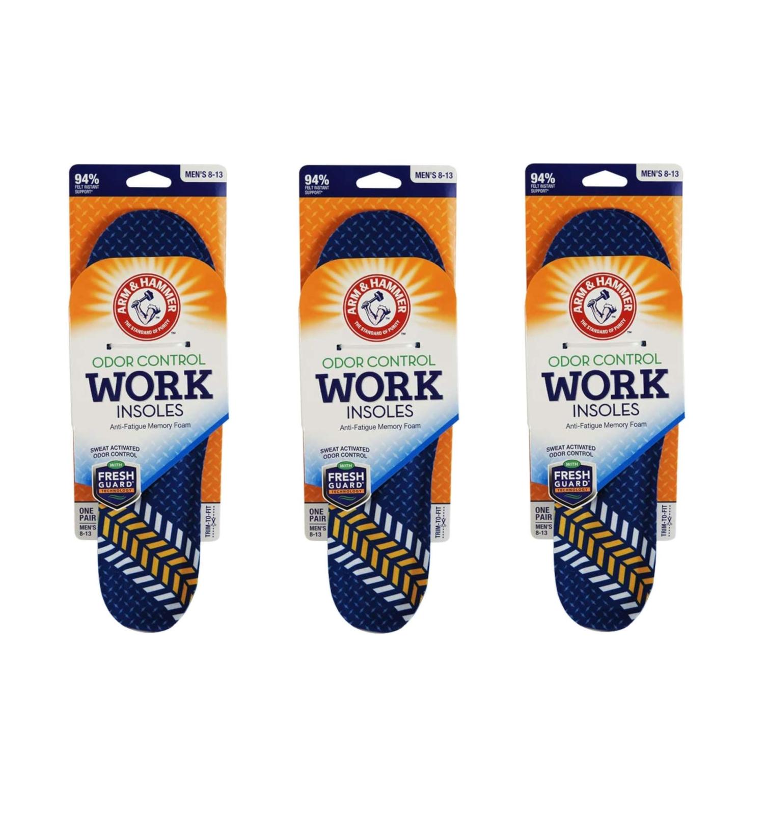 Arm & Hammer Memory Foam Work Insoles Men's Sizes 8-13 1 Pair (3 Pack) 3 Pair (Pack of 6)