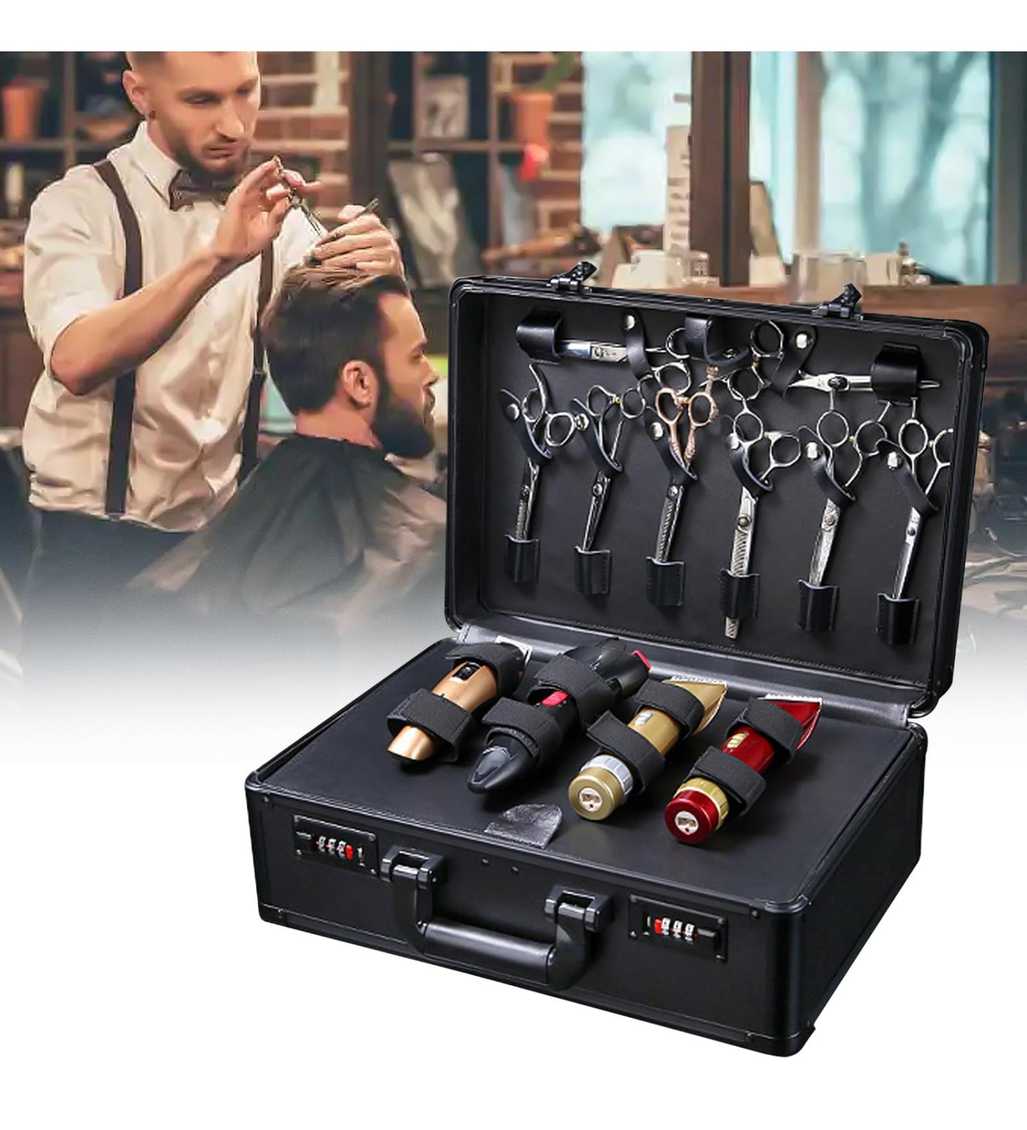 Professional Barber Case - 15.75" x 11" x 6.2" Travel Organizer Tool Box for Shears & Clippers - Large Mobile Beauty Salon Kit (Black) - Ships Internationally - Buy Online on GoSupps.com