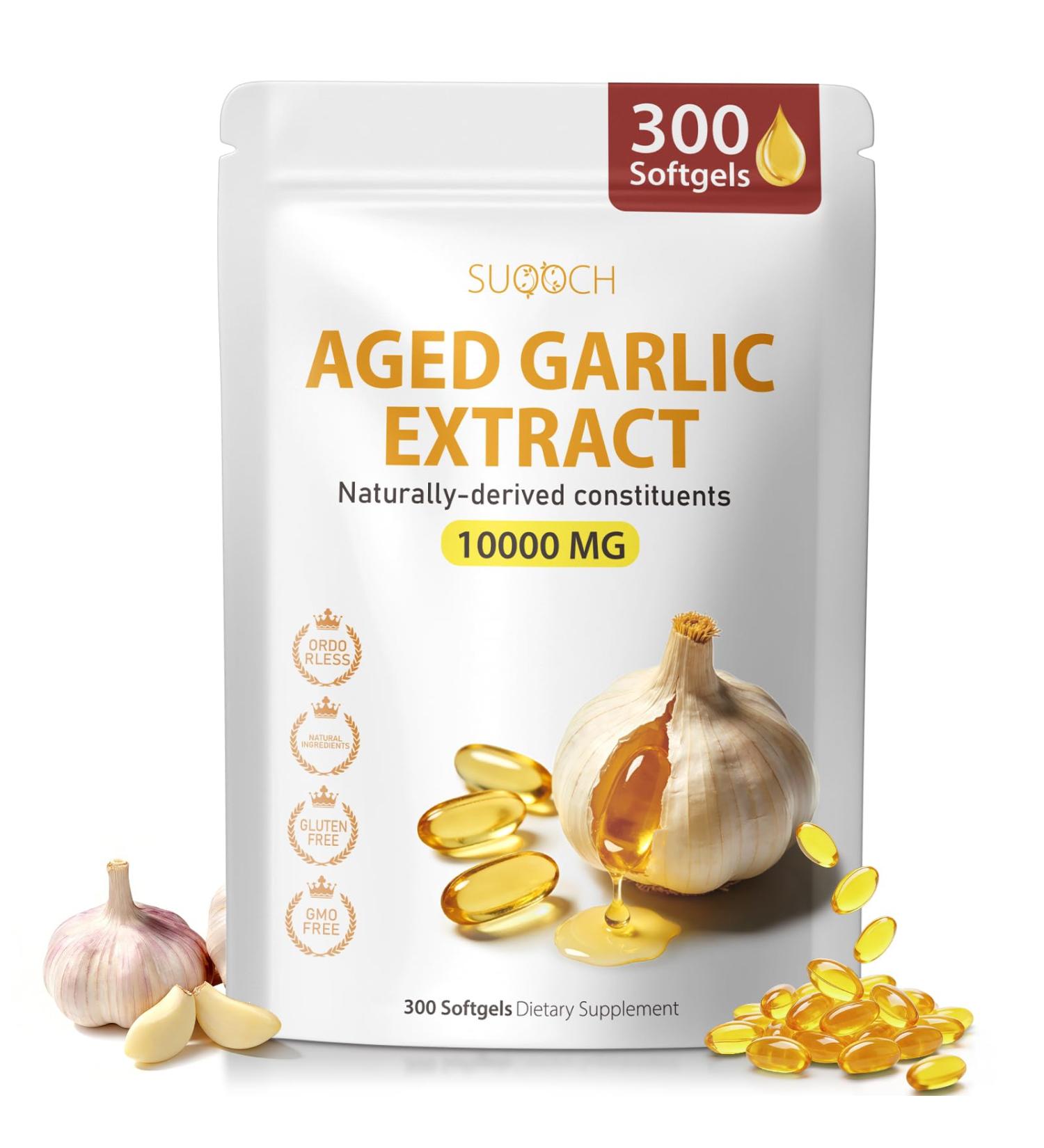 Aged Garlic Extract - 300 Count 10000mg Aged Garlic Supplements for Daily Wellness & Cardiovascular Wellness Routines Non-GMO All-Natural Softgels Pure Antiox Wellness - Buy Online on GoSupps.com