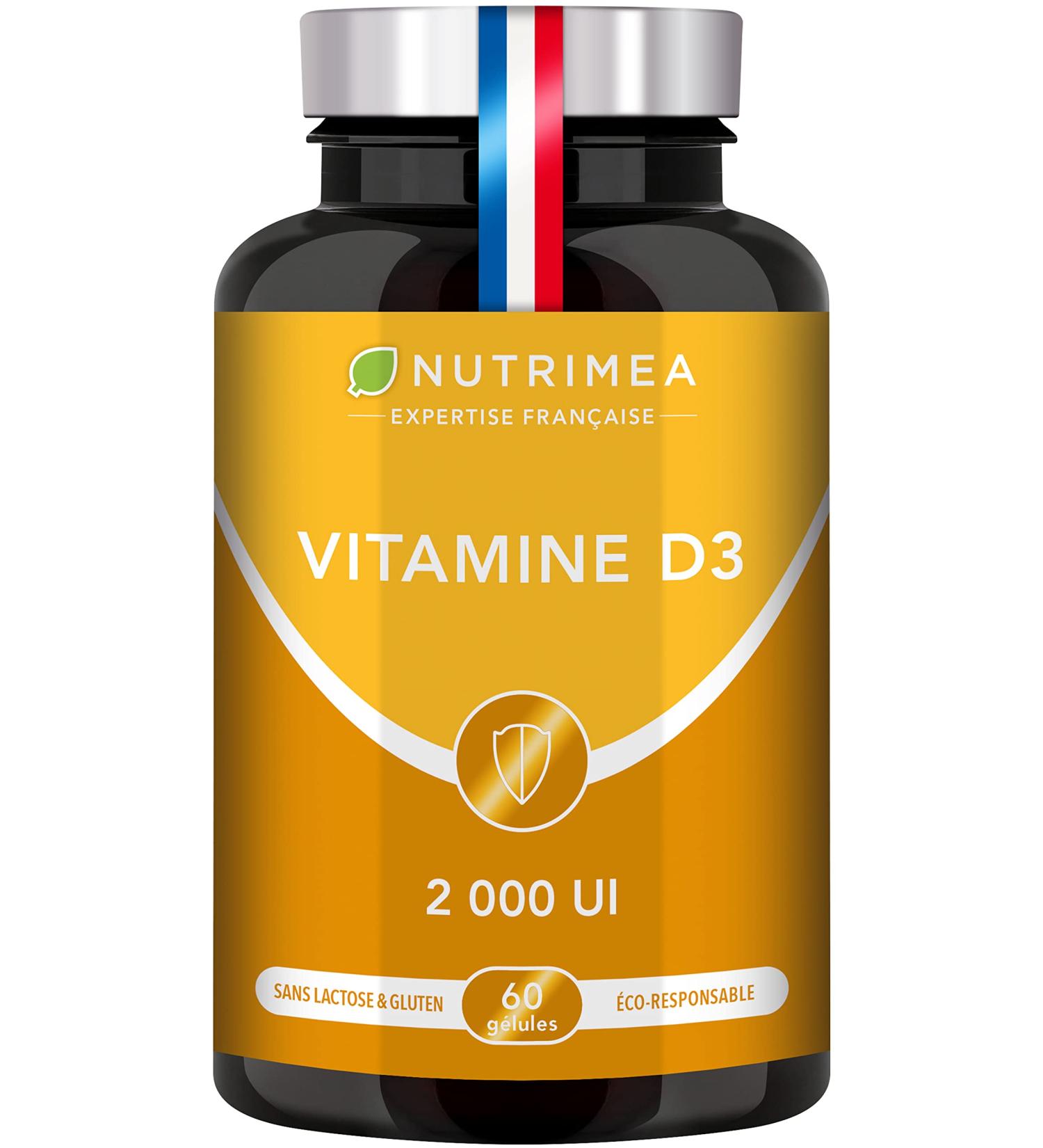 VITAMIN D3 100% Pure 2000 IU 1000% Daily Intake Bone & Teeth Health Immunity 60 Capsules Nutrimea Made in France - Buy Online on GoSupps.com