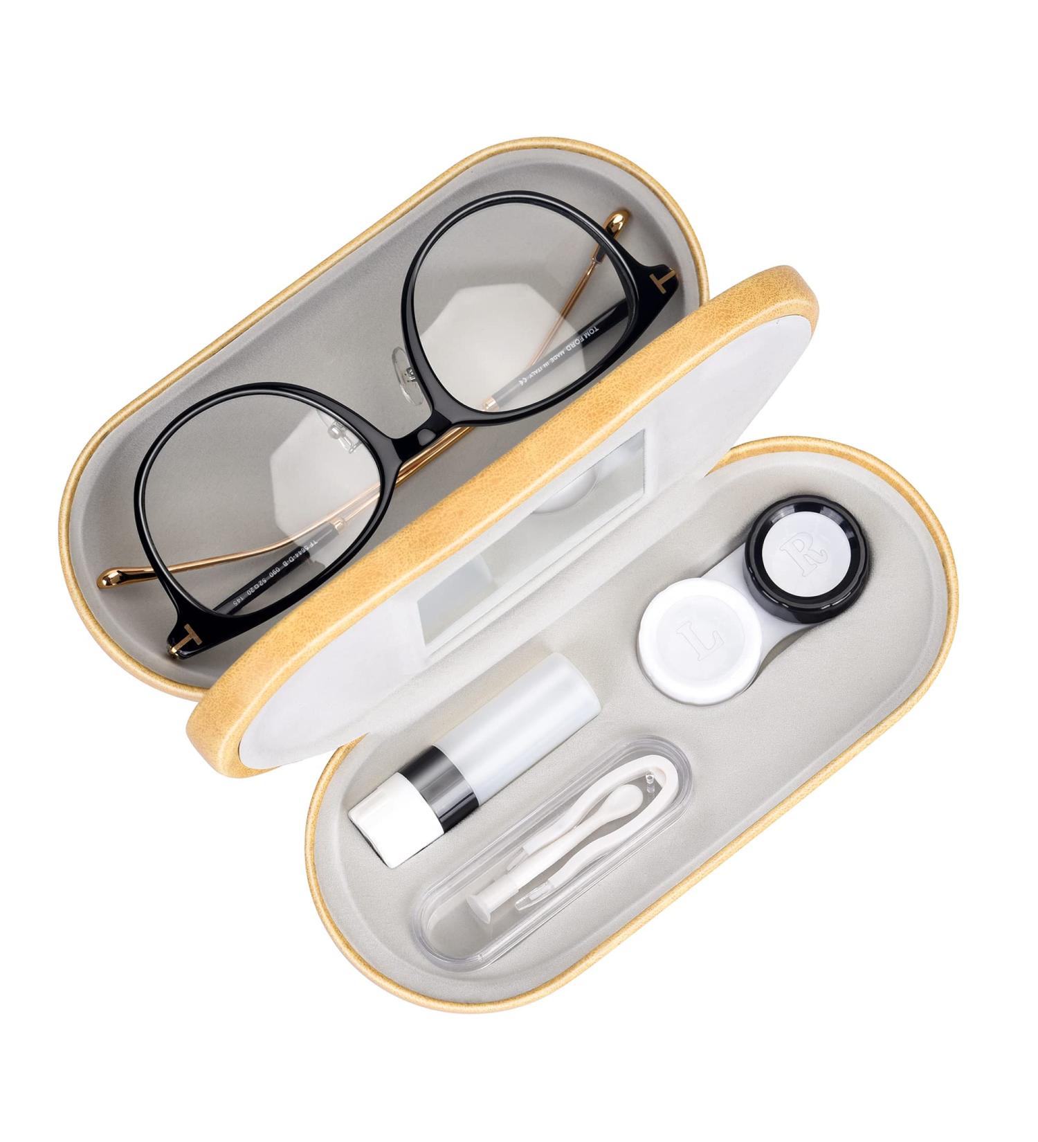 MUF 2-in-1 Contact Lens & Glasses Case - Portable Double-Sided Leakage-Proof Travel Set with Tweezers & Lens Bottle (Yellow) - International Shipping Available - Buy Online on GoSupps.com