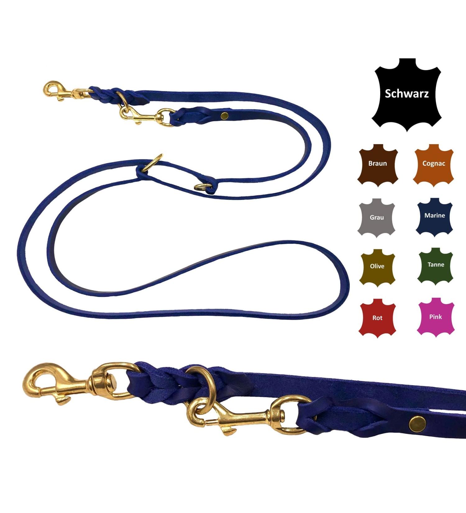Adjustable Dog Liner - Fat Leather Brass for Small & Large Dogs | Double Linen Leash 3.50m x 15mm Navy Blau - Buy Online on GoSupps.com