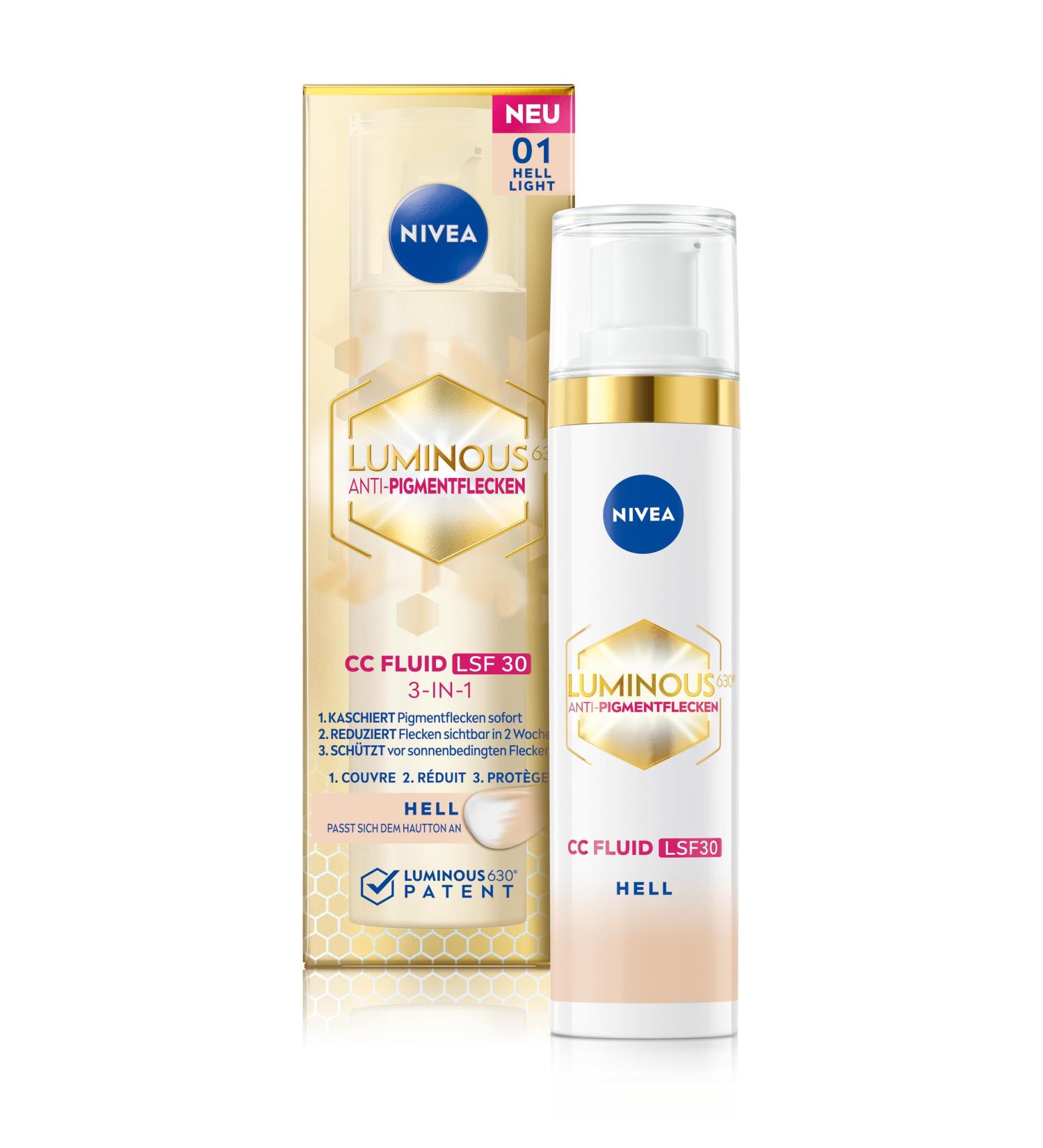NIVEA Luminous 630 Anti-Pigment CC Fluid SPF 30 for Light Skin - 40 ml | Even Complexion & Hydration - Buy Online on GoSupps.com