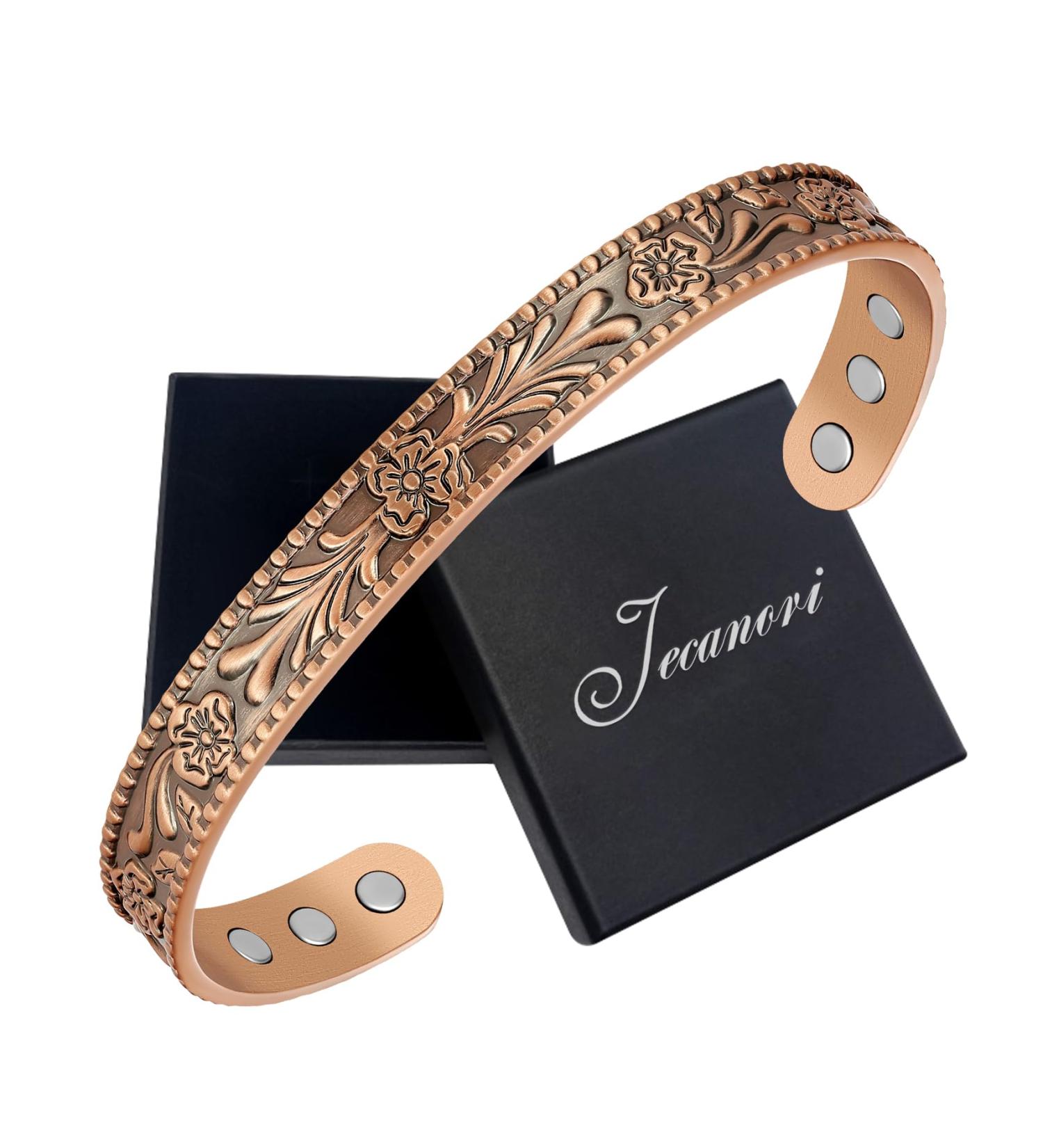 Jecanori Copper Magnetic Bracelet for Men and Women - Adjustable Cuff Bangle with Strong Magnets - Gift Box Included - Buy Online on GoSupps.com