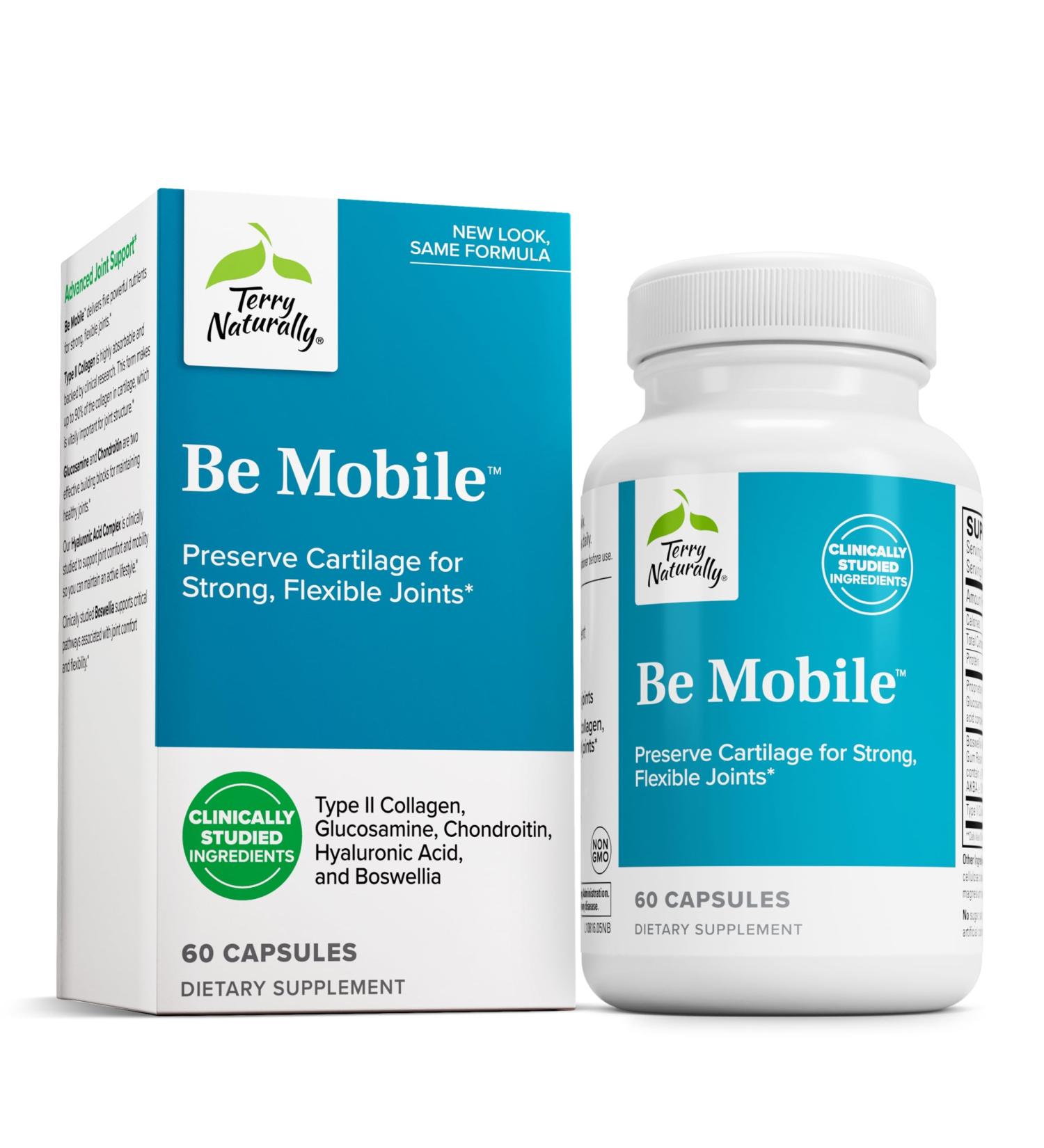 Terry Naturally Be Mobile - Collagen Supplement for Joint Health Support - Dietary Supplement with Boswellia Extract & Type II Collagen - Lower Back & Knee Support - 60 Capsules - Buy Online on GoSupps.com