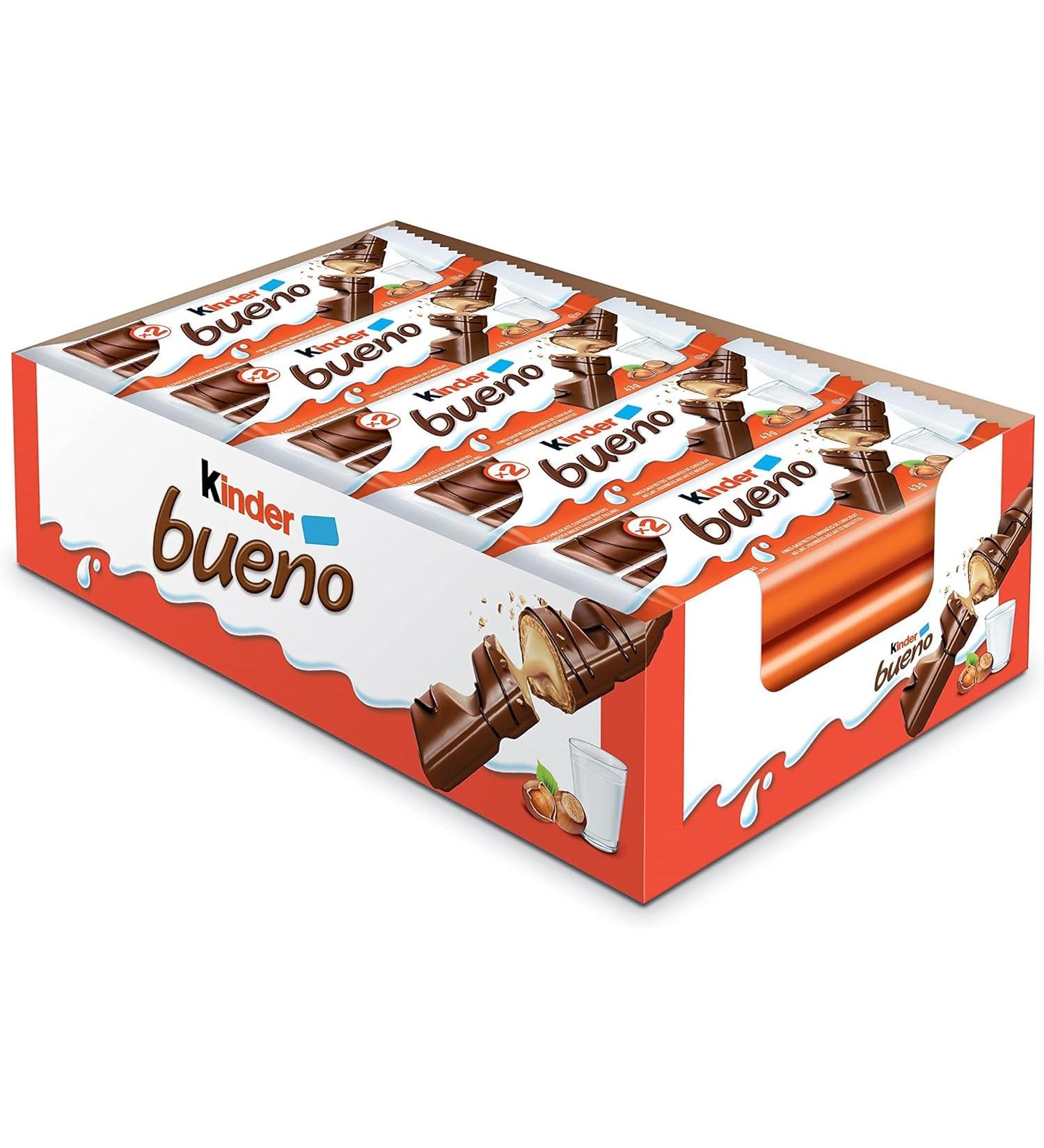KINDAR BUENO Milk Chocolate and Hazelnut Cream Candy Bars 20 Packs 2 Individually Wrapped Bars Per Pack (20 x 43g) - Buy Online on GoSupps.com