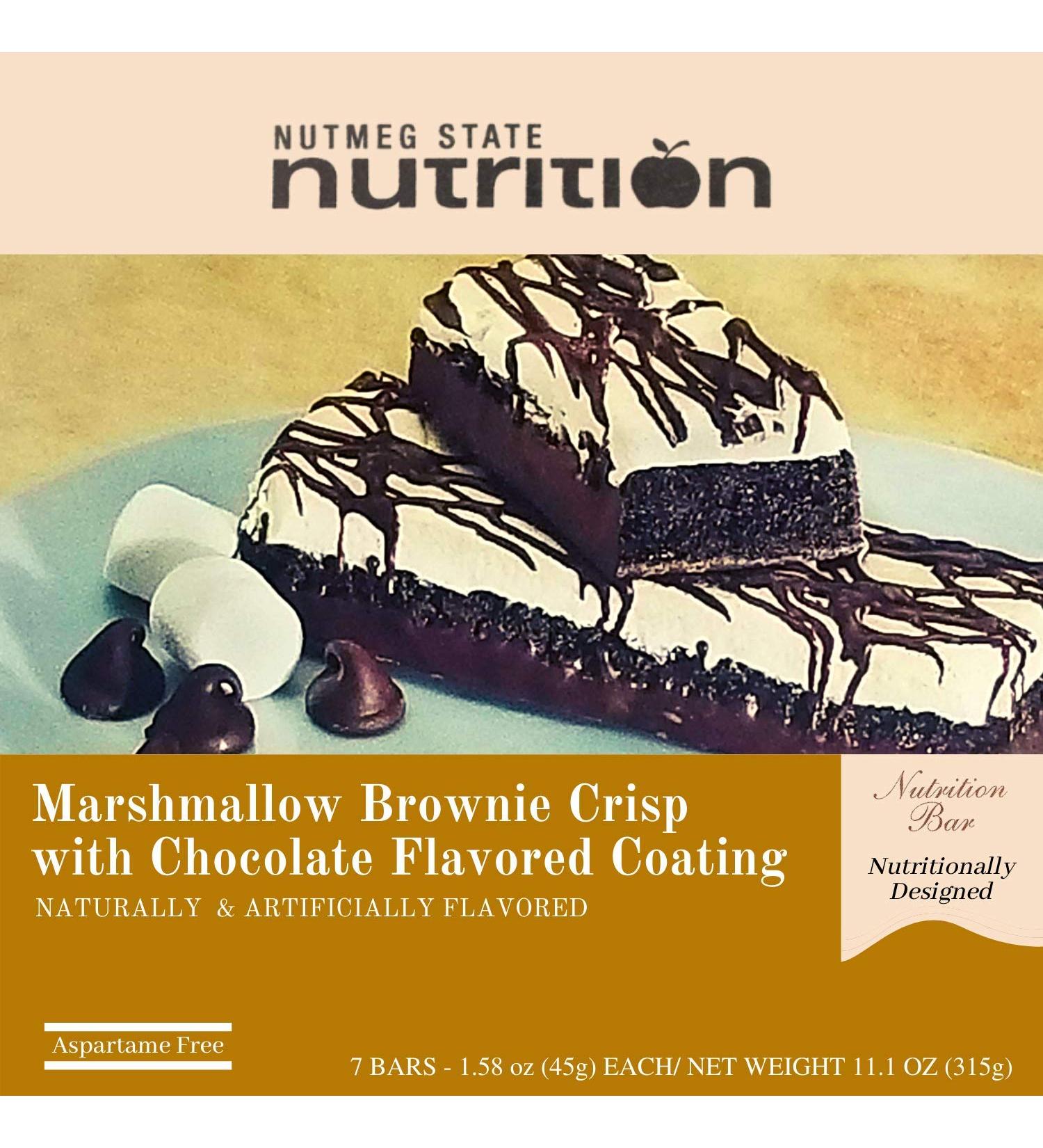 Nutmeg State Nutrition High Protein Snack Bar/Diet Bars - Marshmallow Brownie Crisp (7ct) - Trans Fat Free Aspartame Free Kosher Gelatin Free