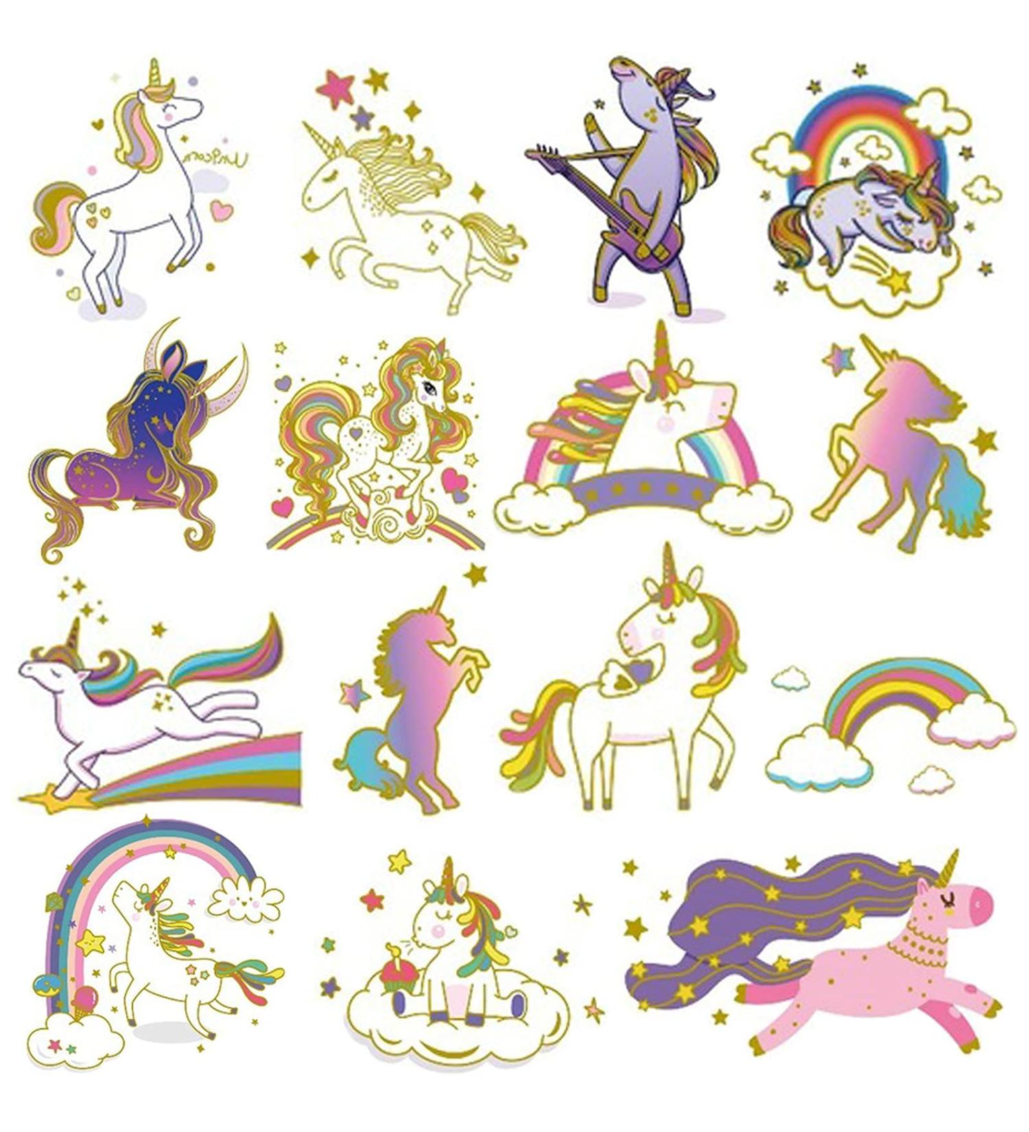 Ooopsiun Glitter Unicorn Temporary Tattoos for Girls - 9 Sheets, Gold Unicorn Birthday Party Supplies Decorations for Kids - Fake Tattoos Stickers - Buy Online on GoSupps.com