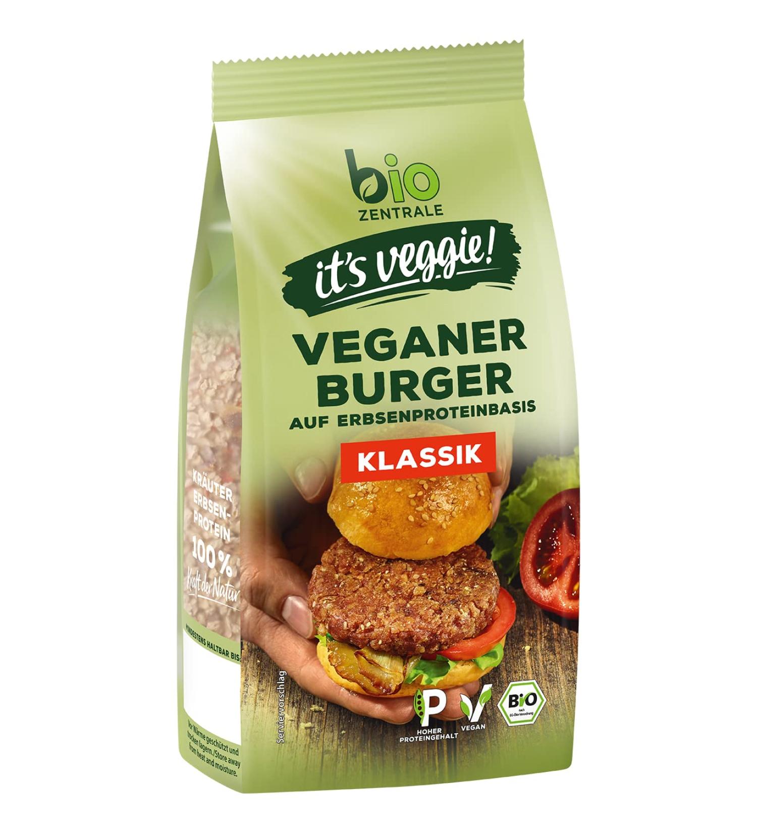 Biozentraler Veggie Burger Classic | Vegan Pea Protein Burger | High Protein | Soy-Free | Perfect for Roasting & Grilling | 170g (4 Burgers) - Buy Online on GoSupps.com