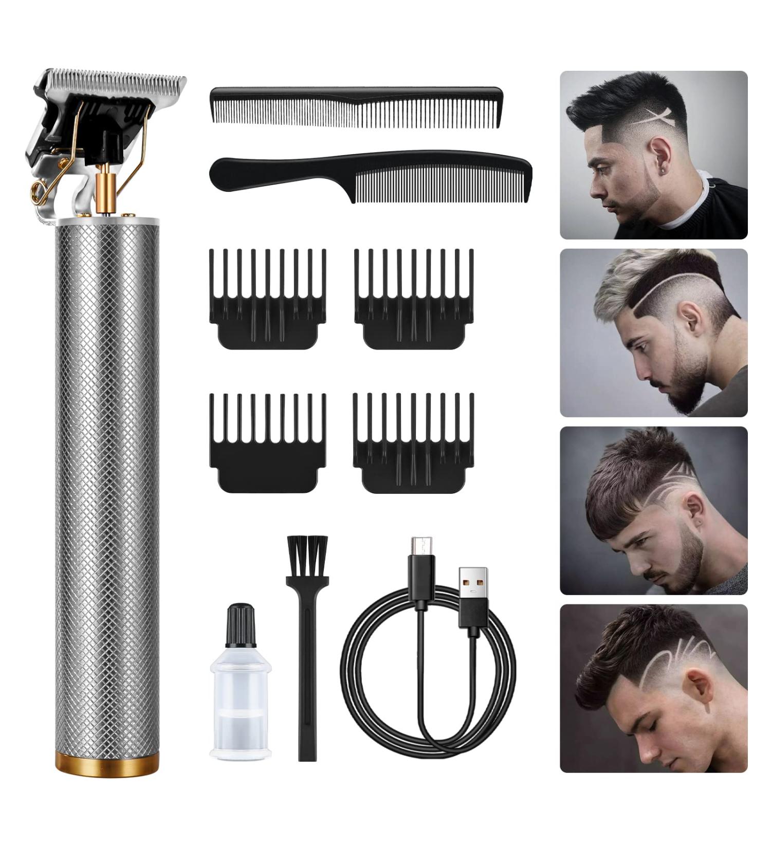 URAQT Cordless Hair Clippers for Men - Electric Trimmer Beard Shaver Kit with 4 Guide Combs and 2 Hair Combs - Waterproof T-Blade Grooming Set (Silver) - Buy Online on GoSupps.com
