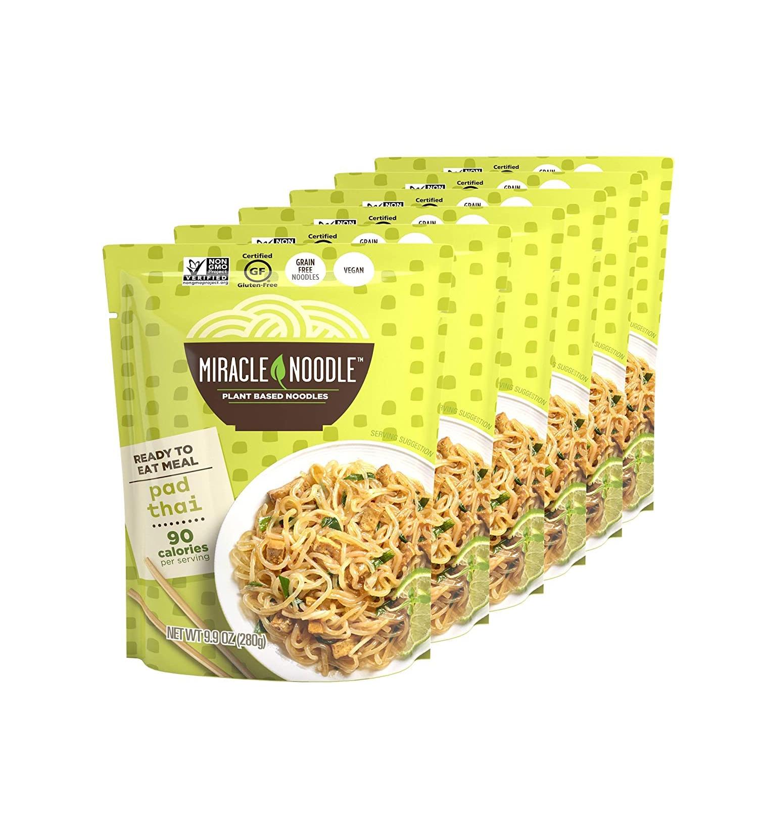 Miracle Noodle Pad Thai Noodles - Plant Based Vegan Shirataki Noodles - Gluten Free Paleo Friendly - Non-GMO Asian Noodles - 10 Oz (6-Pack) - Buy Online on GoSupps.com