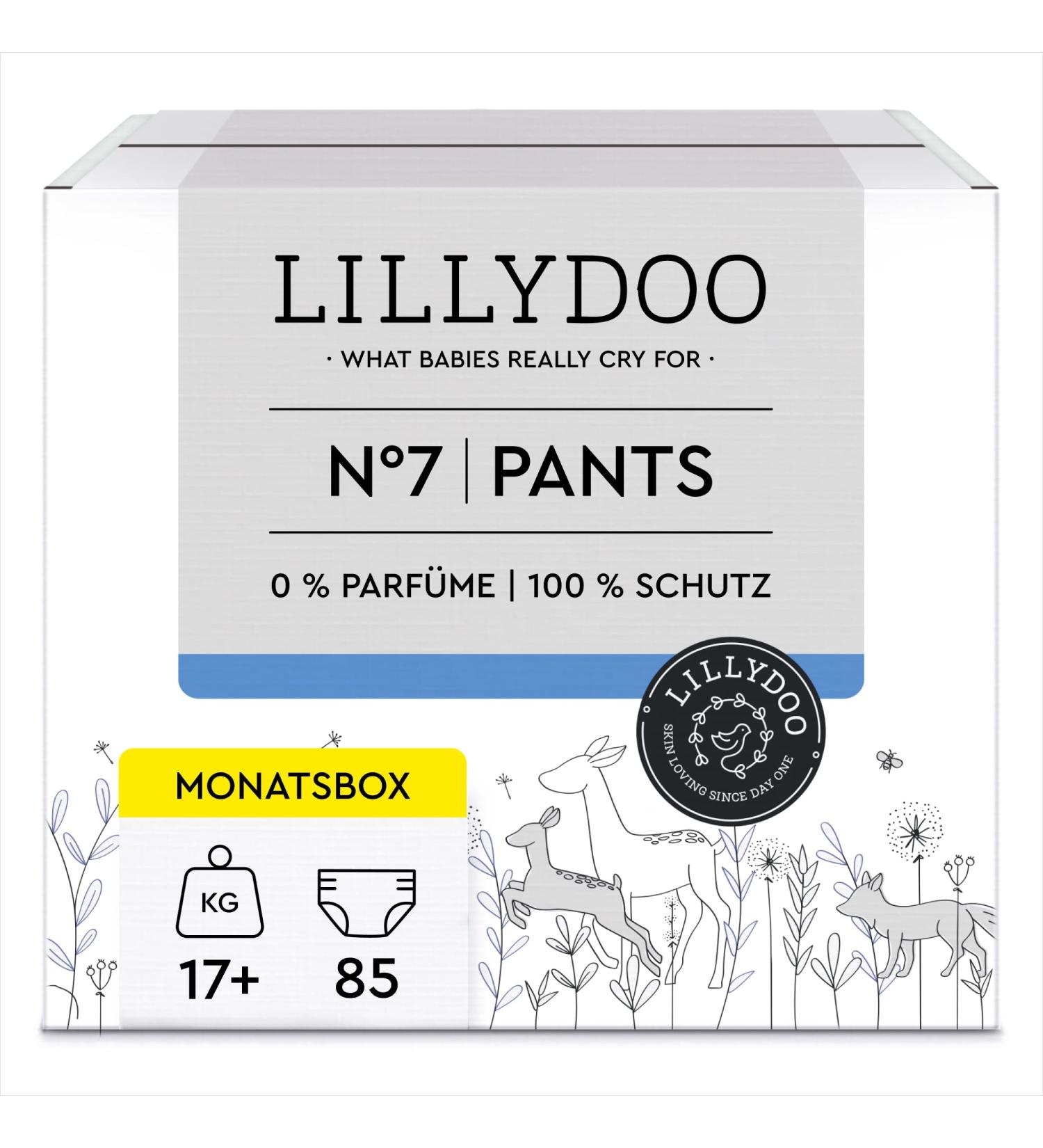 LILLYDOO Skin-Friendly Pants Size 7 (17+ kg) - Monthly Box of 85 Pieces | Eco-Friendly & Comfortable Diapers - Buy Online on GoSupps.com