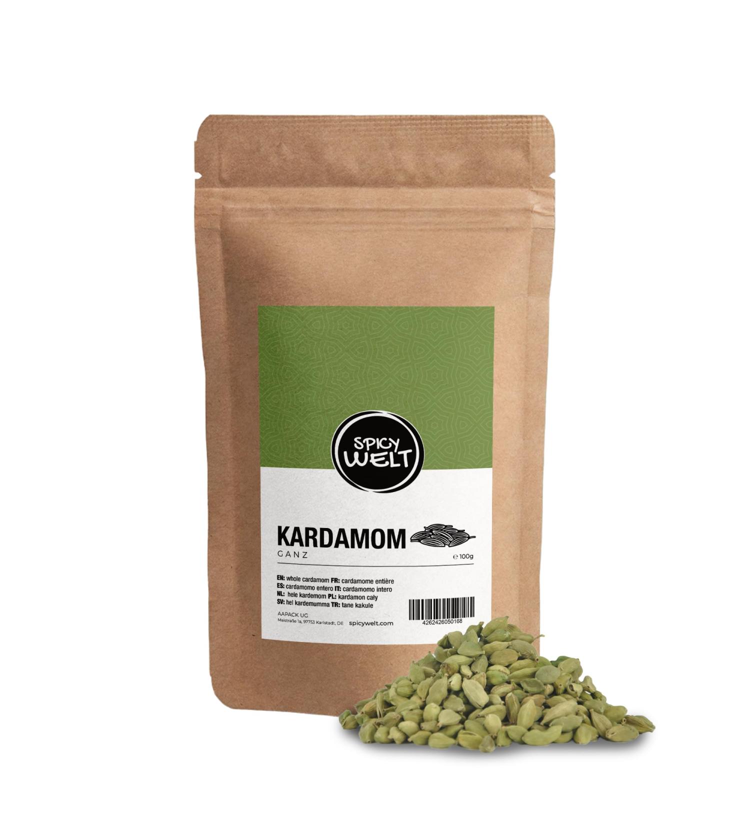 Spicy Welt Cardamome Verte Enti re (100g) Gousses de Cardamome (Elettaria Cardamomum) | Pour Th Cha Riz Curry & P tisserie | Saveur Fra che & Menthol e | 100% Naturel Sans Additifs - Buy Online on GoSupps.com