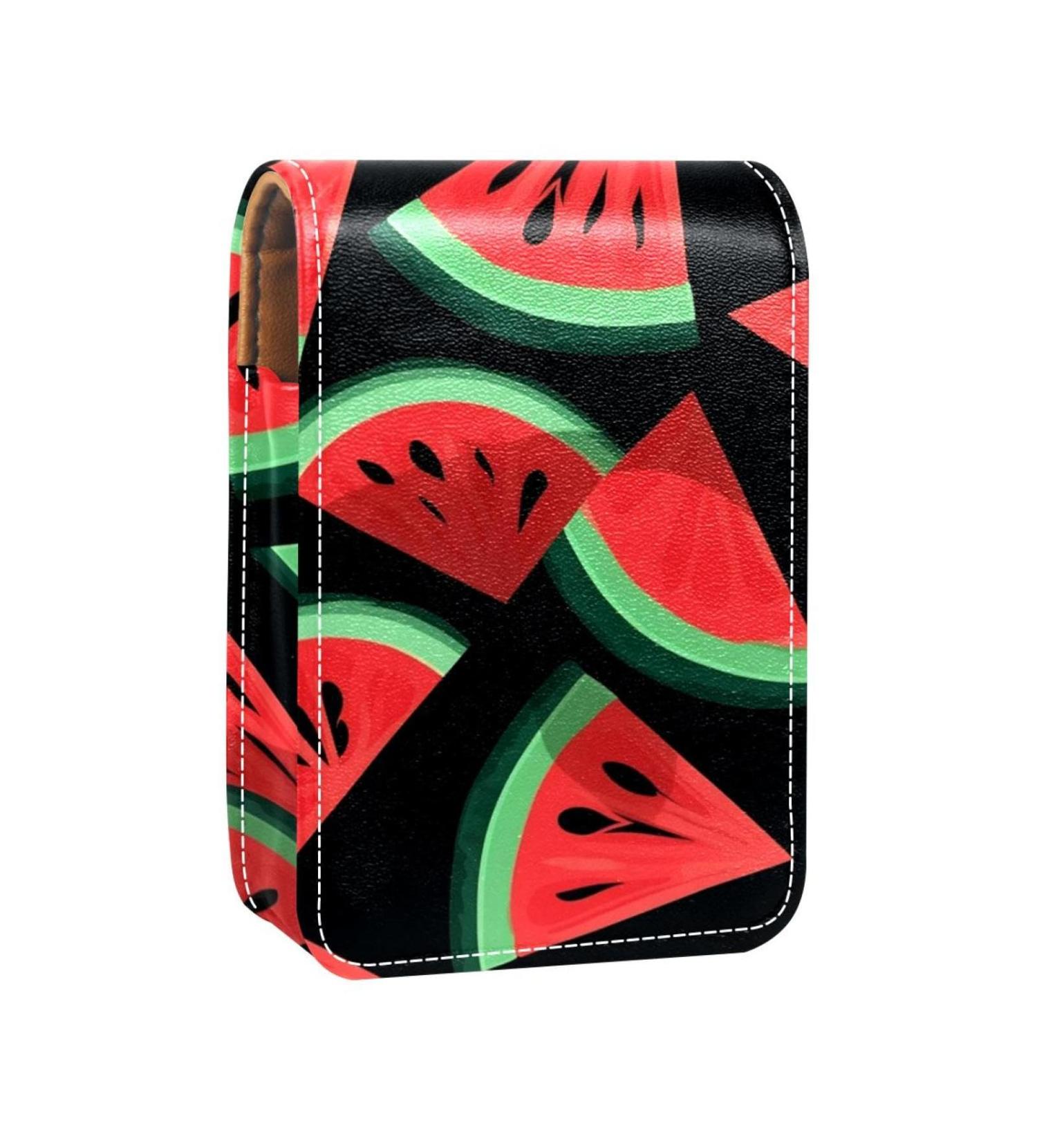 Travel Lipstick Organizer Case | Portable Makeup Bag with Mirror | Watermelon Black Design - Buy Online on GoSupps.com