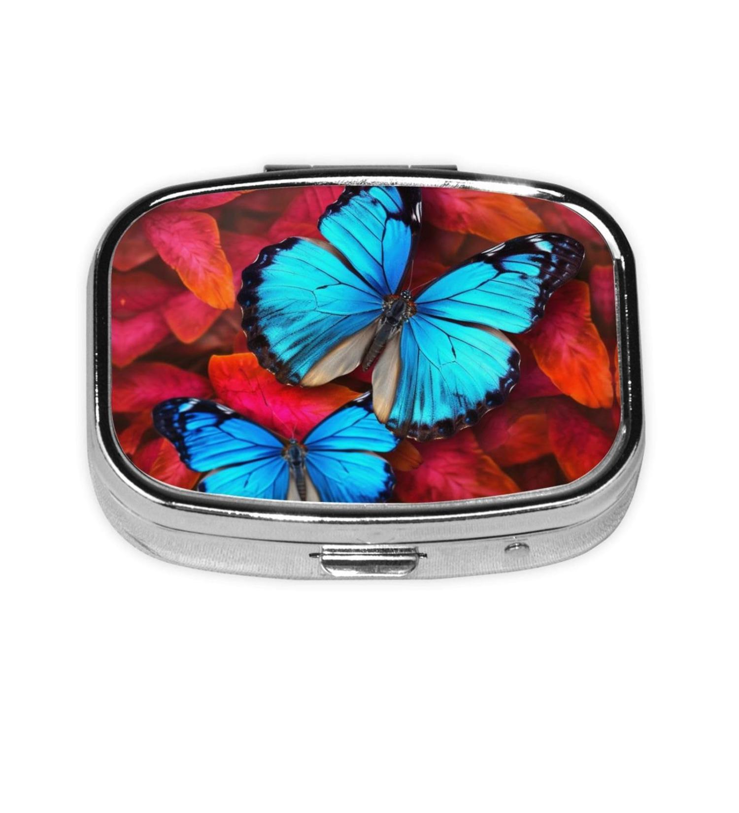 Beautiful Butterflies Compact Pill Case - Cute 2 Compartment Travel Pill Organizer for Pocket & Purse Gifts - Buy Online on GoSupps.com