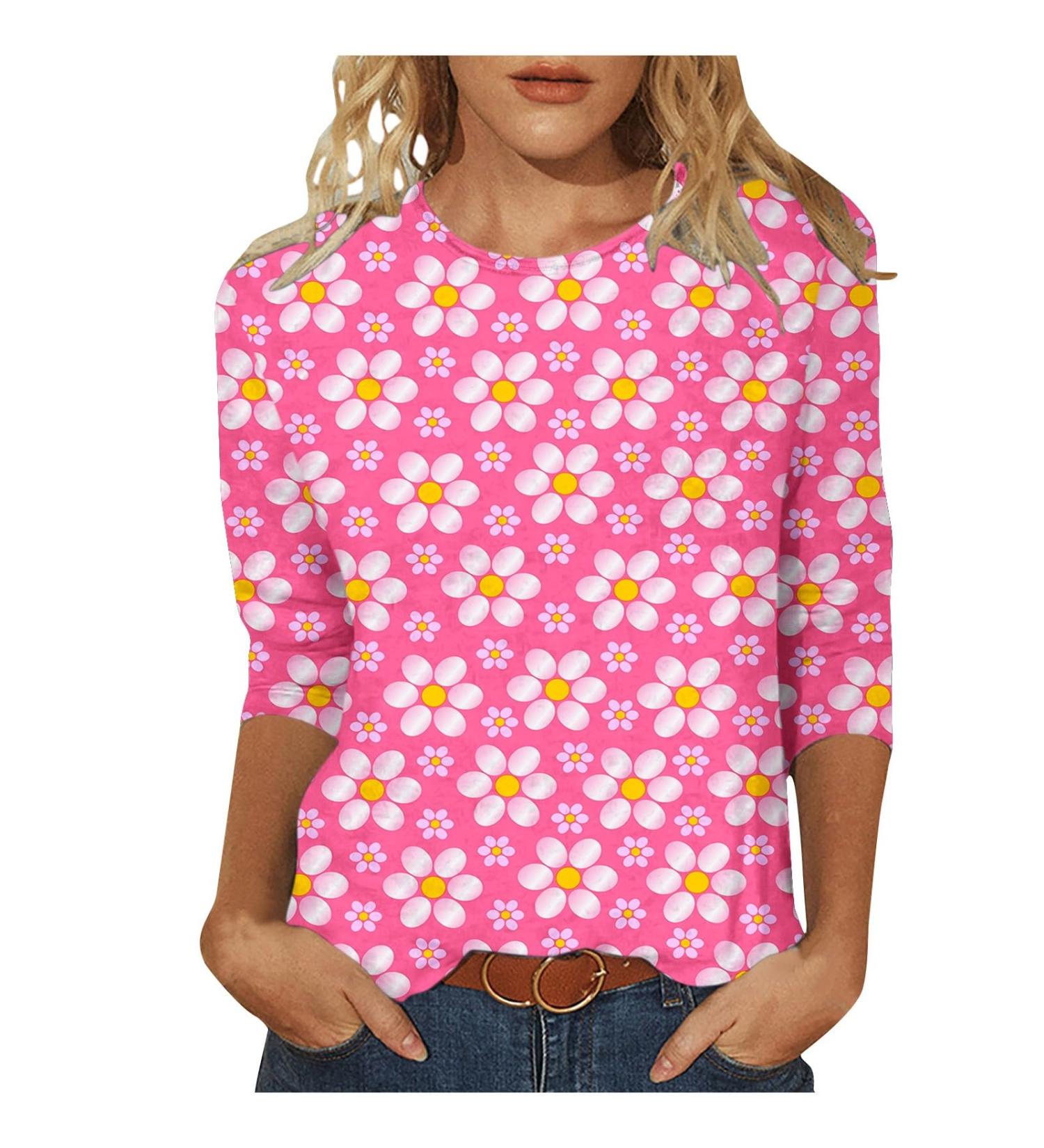 oelaio Womens Love Tunic Tops 3/4 Length Sleeve Shirts for Women 2024 Blouses Crewneck Floral Cute Tops Loose Fit Tops Hot Pink#23 Medium - Buy Online on GoSupps.com