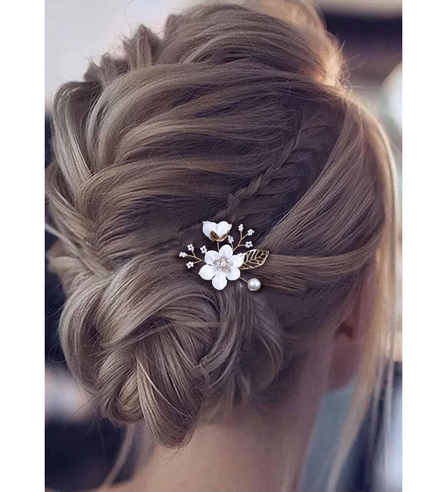 Wendalern Wedding Crystal Hair Pins Bride Pearl Hair Pin Rhinestone Flower Hair Barrette Gold CZ Hairpin Hairpiece Decorative Hair Accessories for Women and Girls - Buy Online on GoSupps.com