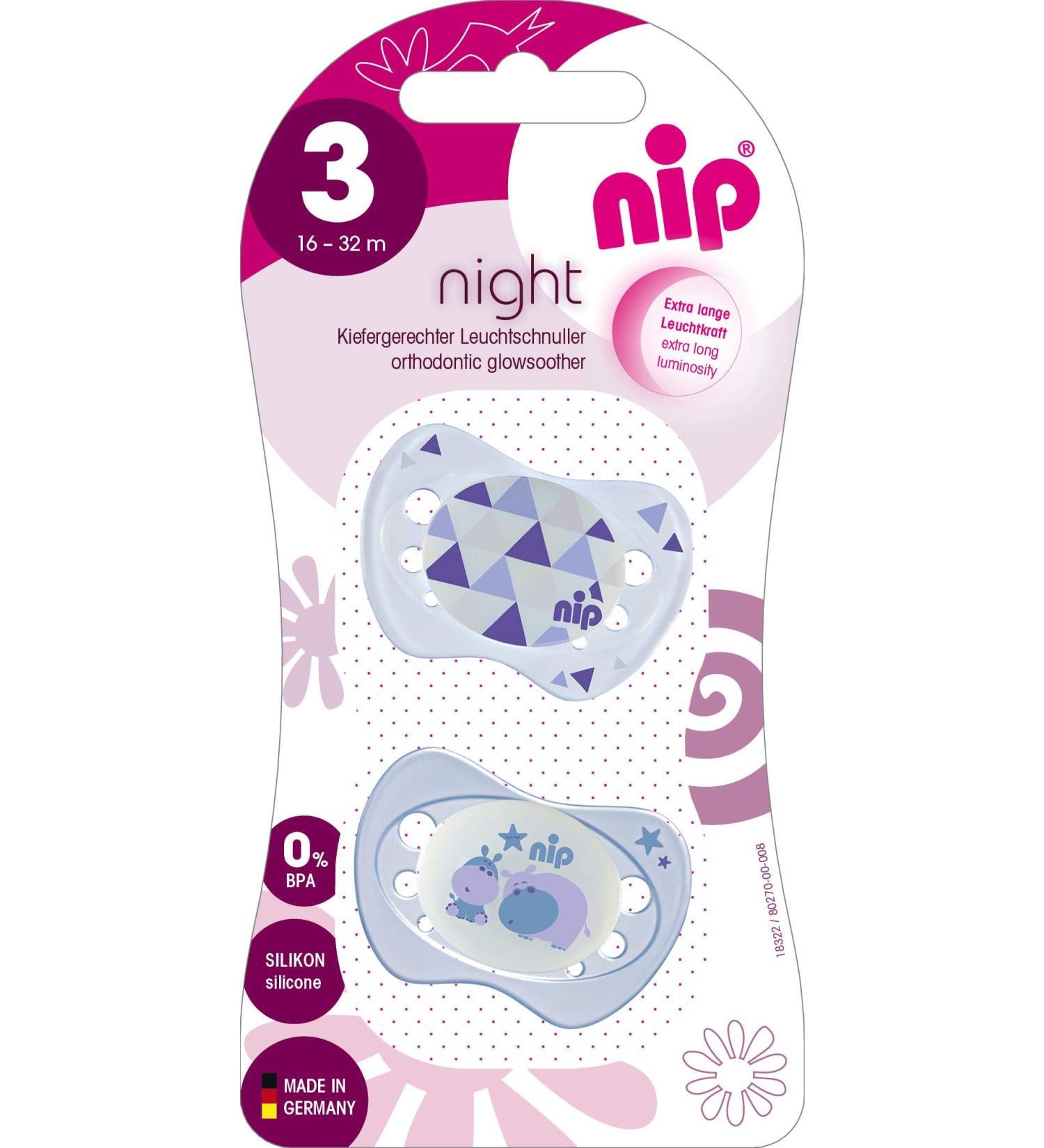 Nip Luminous Pacifier for Girls | Night Glow Silicone | 16-32 Months | International Shipping - Buy Online on GoSupps.com