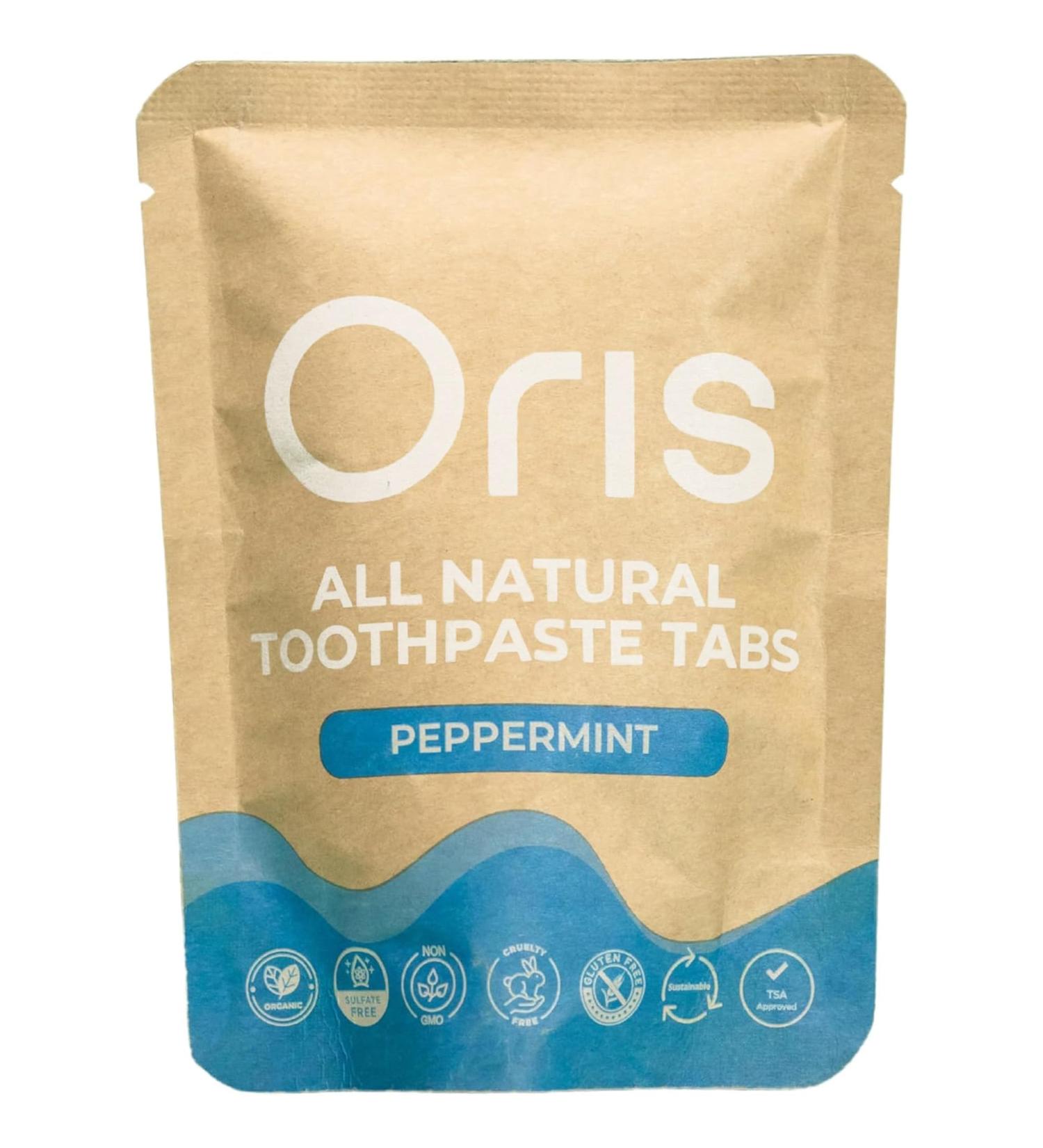 Oris Natural Toothpaste Tabs - Chewable Toothpaste Tablets for Sensitive Teeth TSA-Approved Plastic-Free & Kid-Friendly Zero Waste Travel Tabs - 62ct (Peppermint) - Buy Online on GoSupps.com