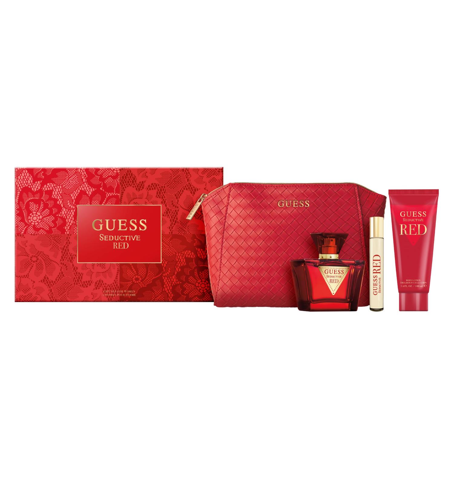 GUESS Seductive Red Women/Femme Eau de Toilette 4 Piece Gift Set - Perfume Spray 2.5 Fl. Oz. Travel Spray 0.5 Fl. Oz. Body Lotion 3.4 Fl. Oz. & Pouch - Buy Online on GoSupps.com