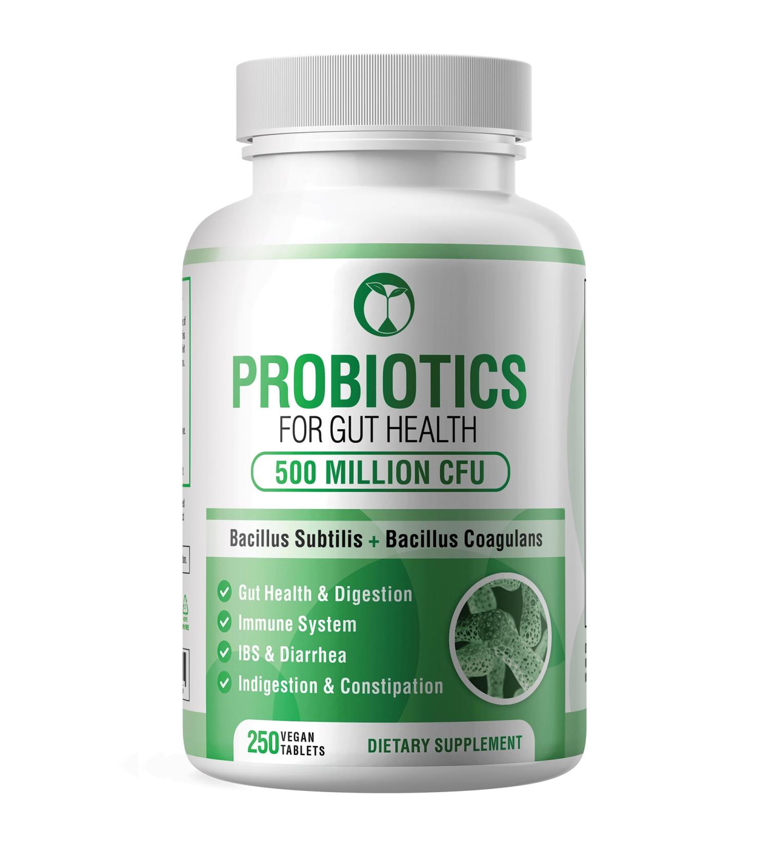 Gut Health Probiotic Supplement | Daily Complex for Men & Women | 250 Tablets | 500 Million CFU Bacillus Subtilis & Coagulans - Buy Online on GoSupps.com