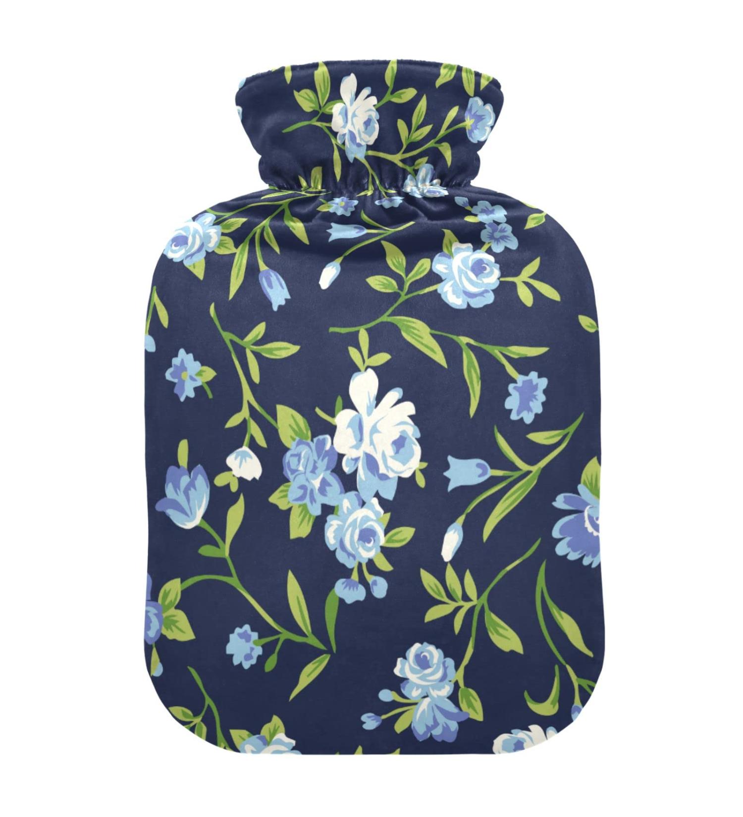 Buy Heat Bottle with Cover - 2L Warm-Up Bag for Pain Relief | Vintage Blue Roses Design | Ideal for Hand Foot Shoulder & Neck Therapy - Buy Online on GoSupps.com