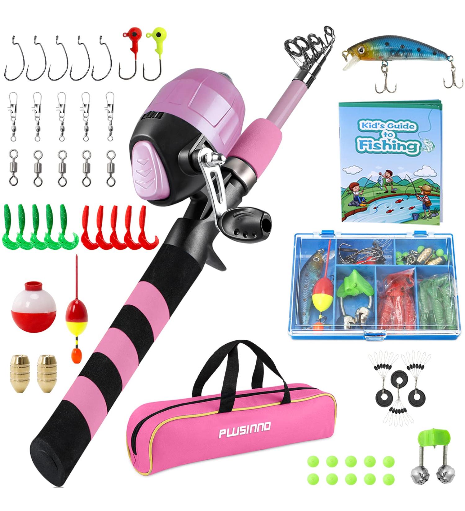 PLUSINNO Kids Fishing Pole Set - Portable Telescopic Rod and Reel Combo Kit with Tackle Box for Boys and Girls - Pink 1.5M - Buy Online on GoSupps.com