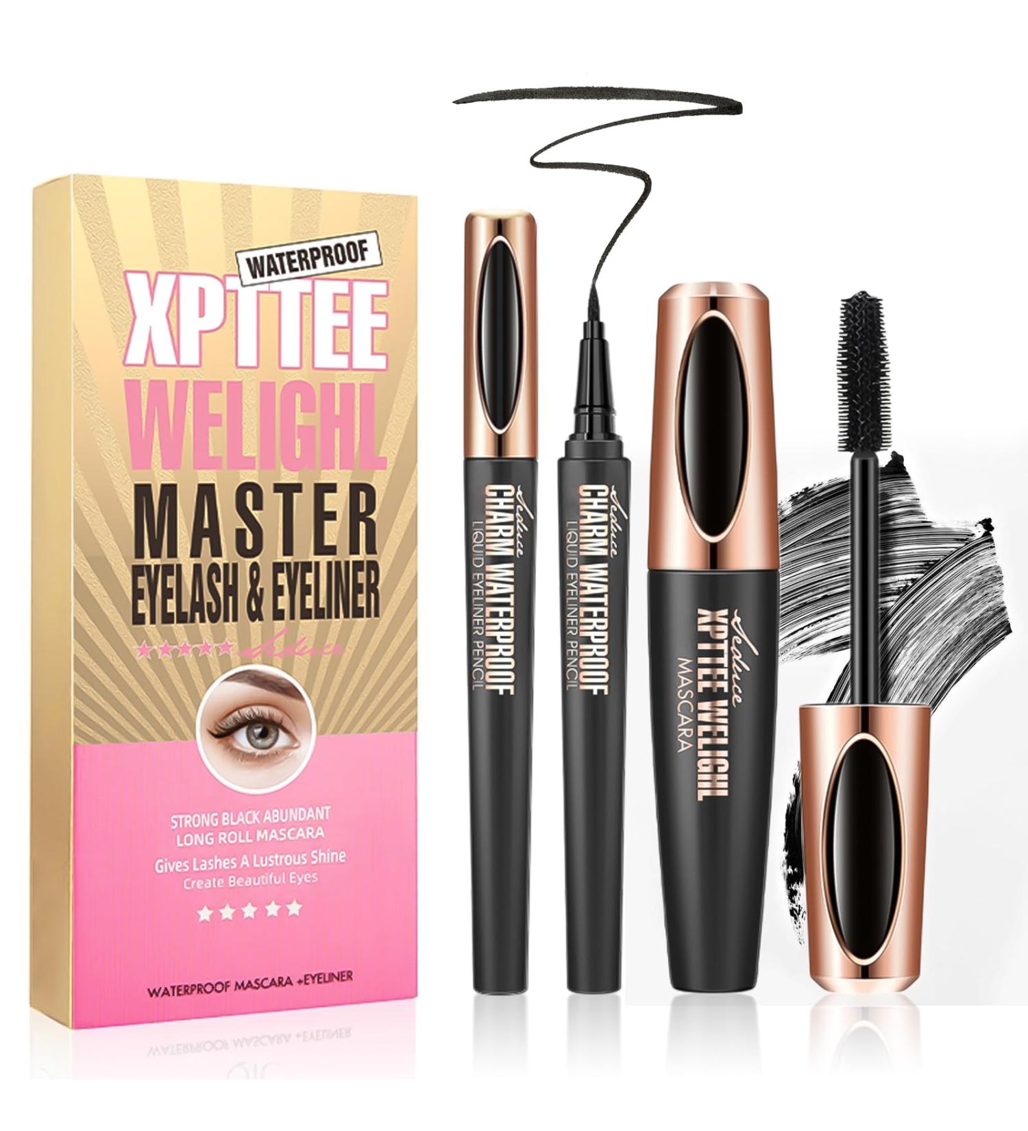 False Eyelash Effect Mascara + Eyeliner Thicker Voluminous Eyelashes Amplified Effect & Long Lasting Waterproof and Smudge-Proof Eye Makeup Kit Black - Buy Online on GoSupps.com