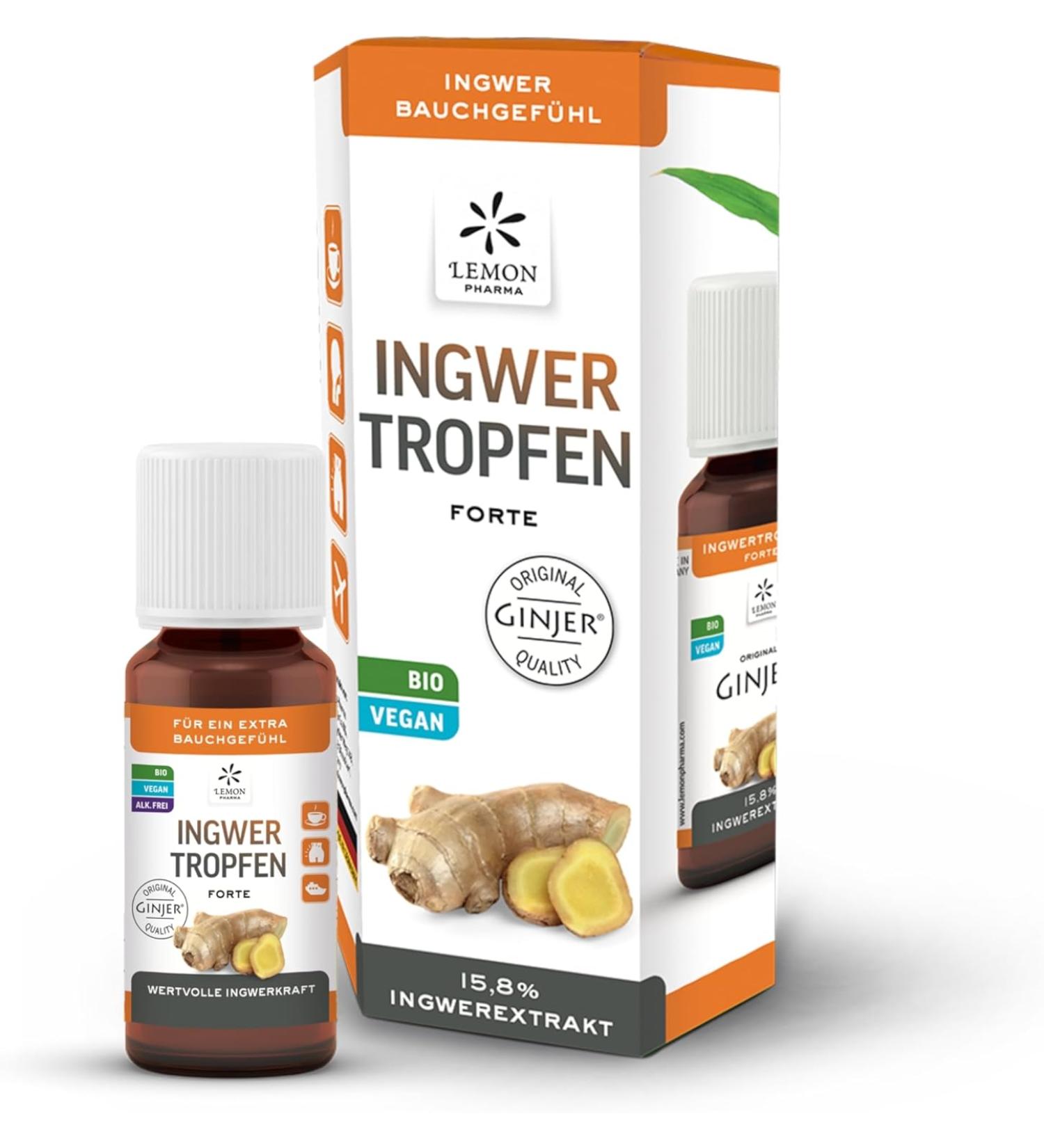 Original GINJER Ginger Drops by Lemon Pharma - Organic & Vegan - 20ml for Ginger Shots & Tea - International Shipping Available - Buy Online on GoSupps.com