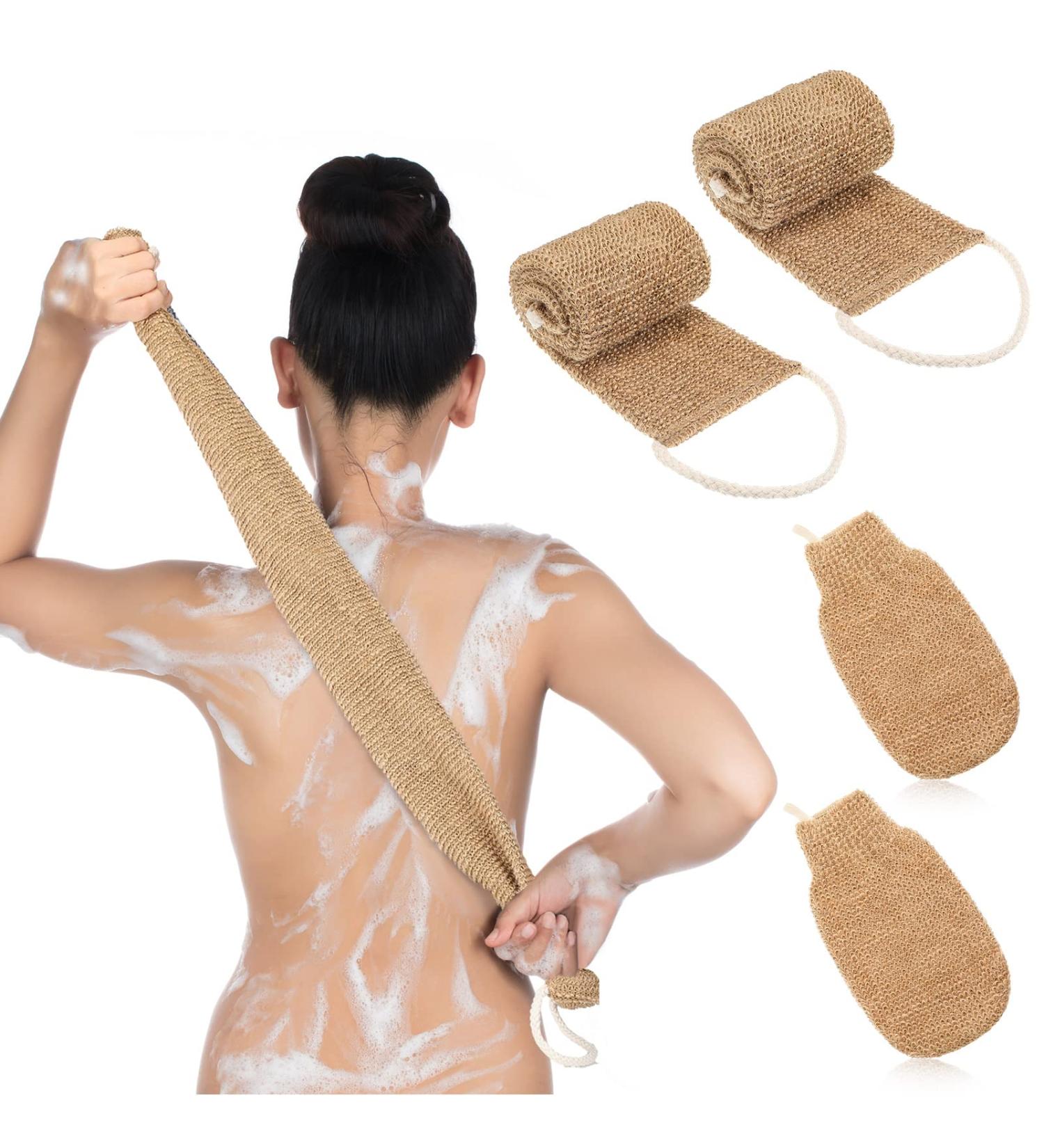 Breling 4 Pcs Natural Back Scrubber Set for Shower | Double Sided Exfoliating Scrubbers & Shower Gloves for Men and Women - Buy Online on GoSupps.com