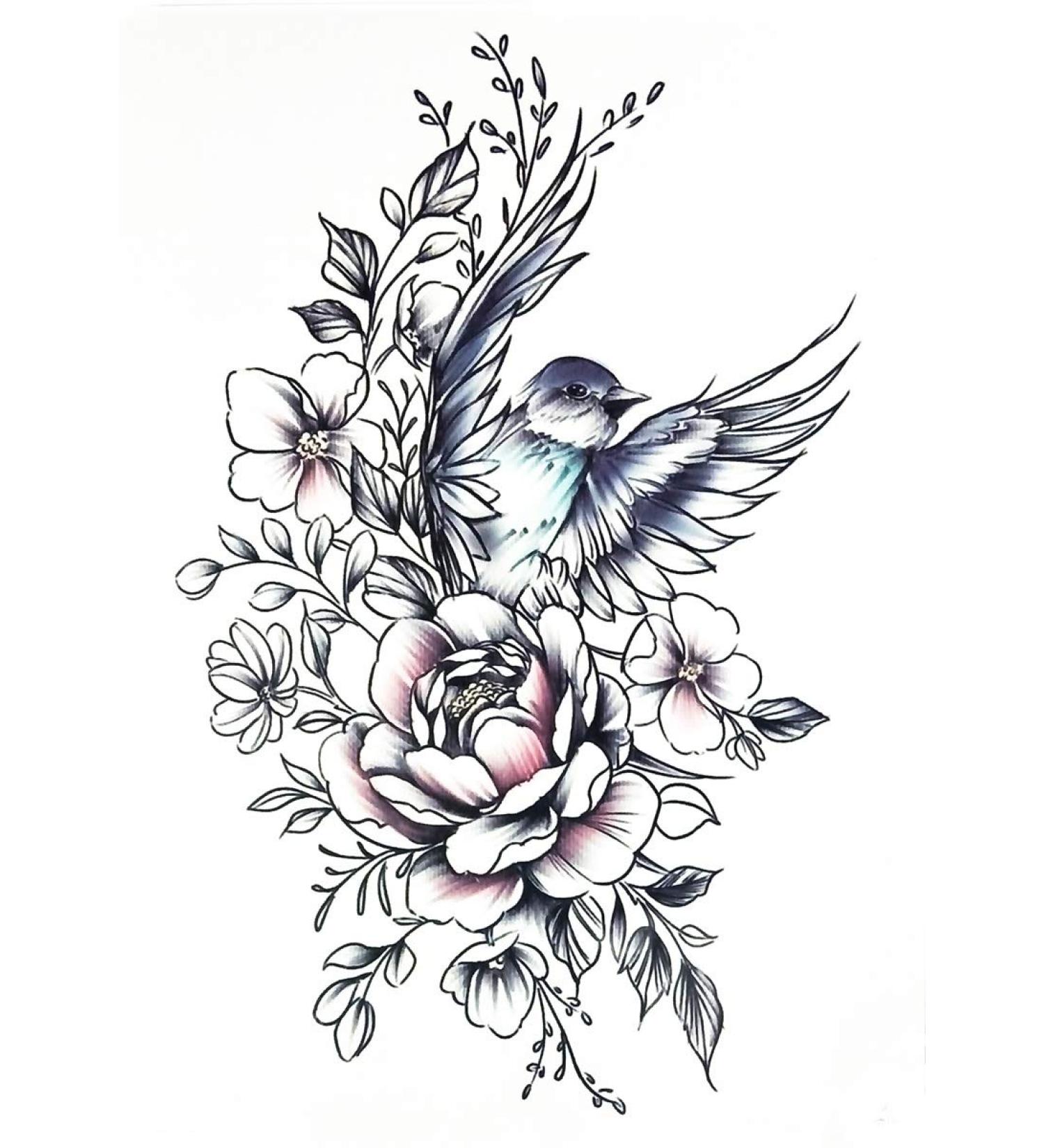 PARITA Big Tattoos Cute Swallow Bird Flower Sticker Vintage Fake 3D Tattoo - Waterproof Temporary Body Art for Men and Women - Buy Online on GoSupps.com
