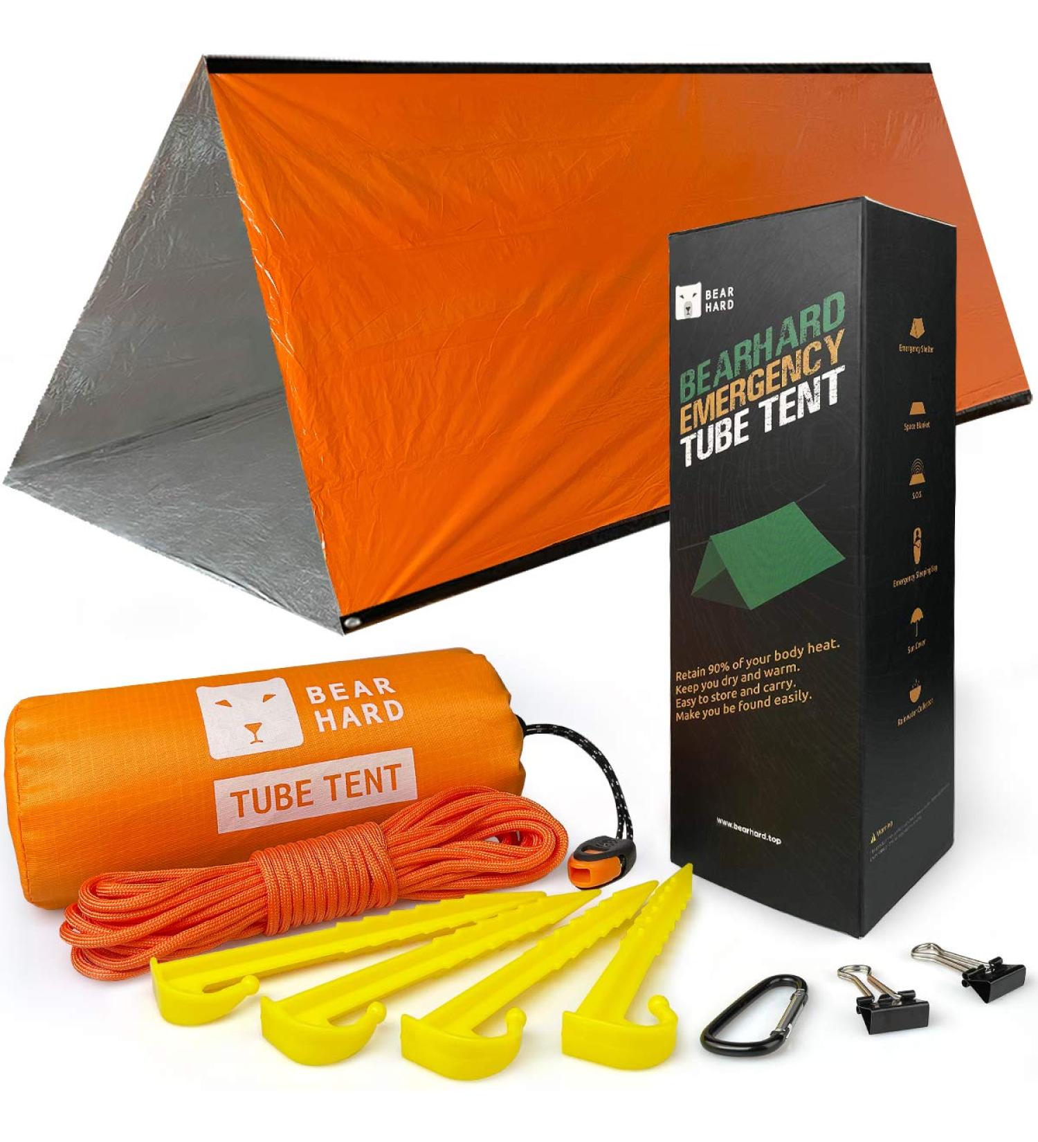 Bearhard Emergency Sleeping Bag - Ultralight Waterproof Thermal Bivvy Sack for Camping Hiking - Orange Tube Tent - Buy Online on GoSupps.com