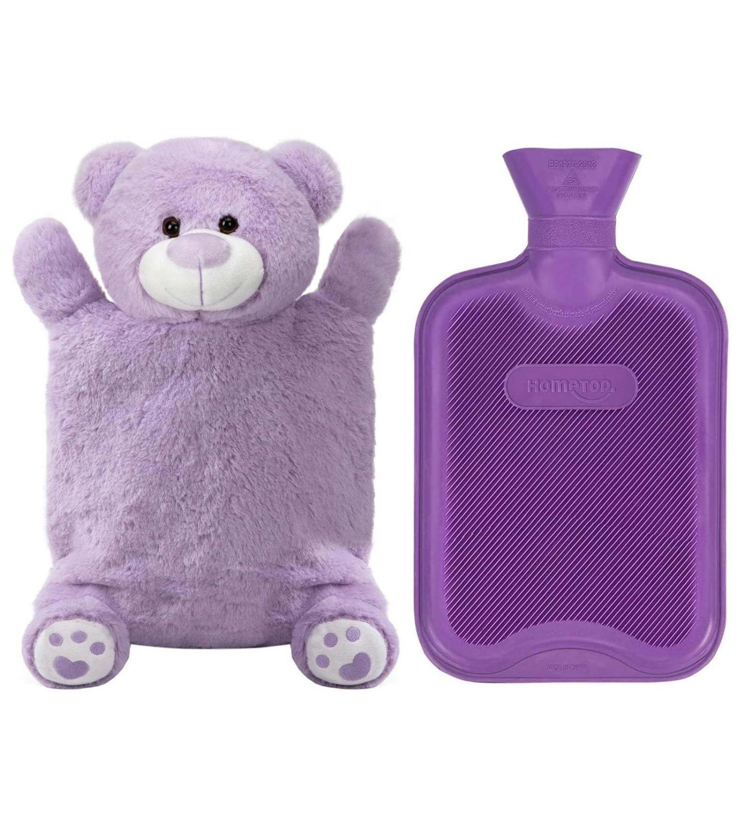 2L HomeTop Premium Classic Rubber Hot/Cold Water Bottle w/ Cute Stuffed Animal Cover - Light Purple - 67.63 fl oz - Buy Online on GoSupps.com