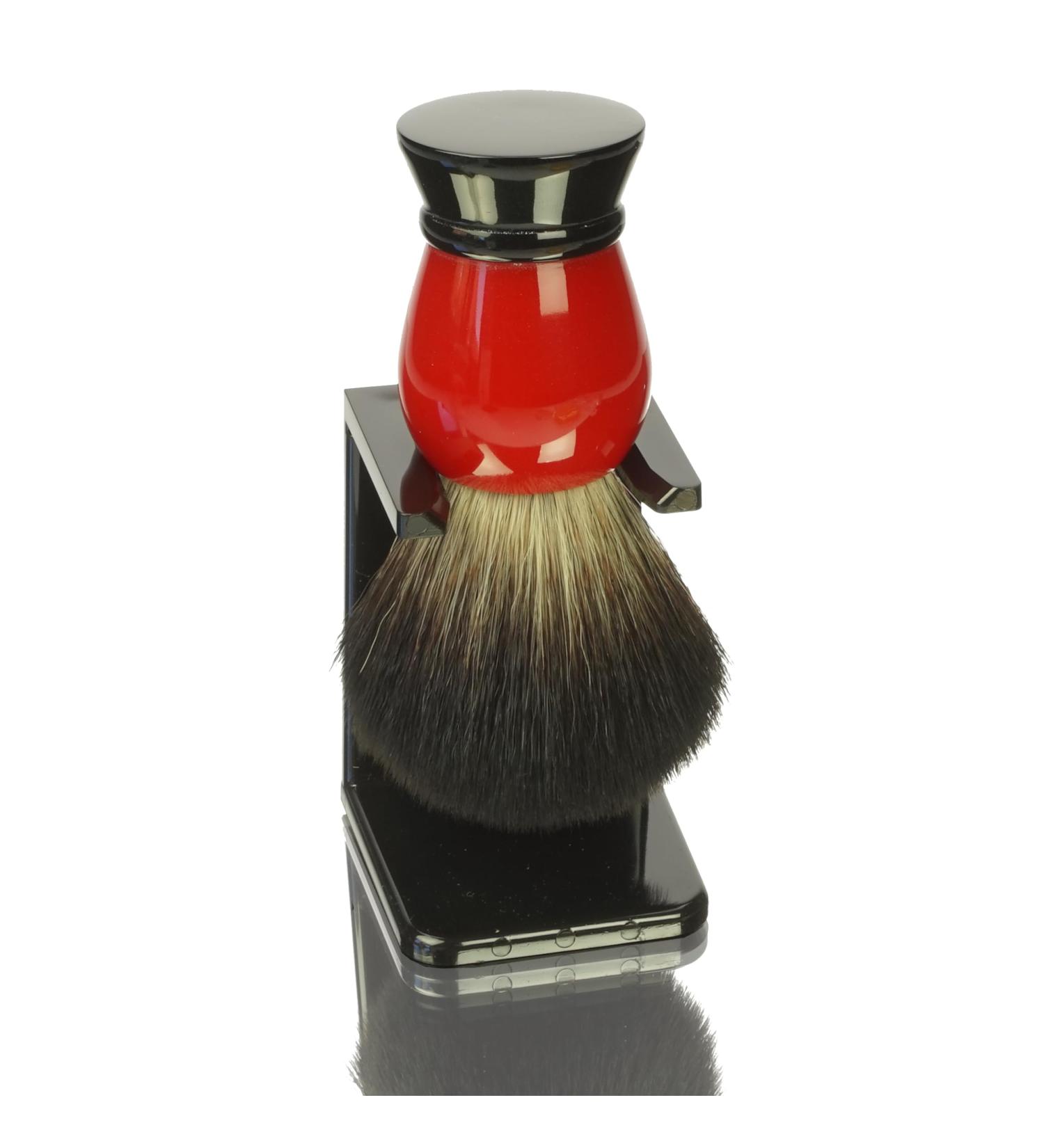 Shaving Brush Holder - Black Plastic with Red/Black Synthetic Hair Brush | International Shipping Available - Buy Online on GoSupps.com