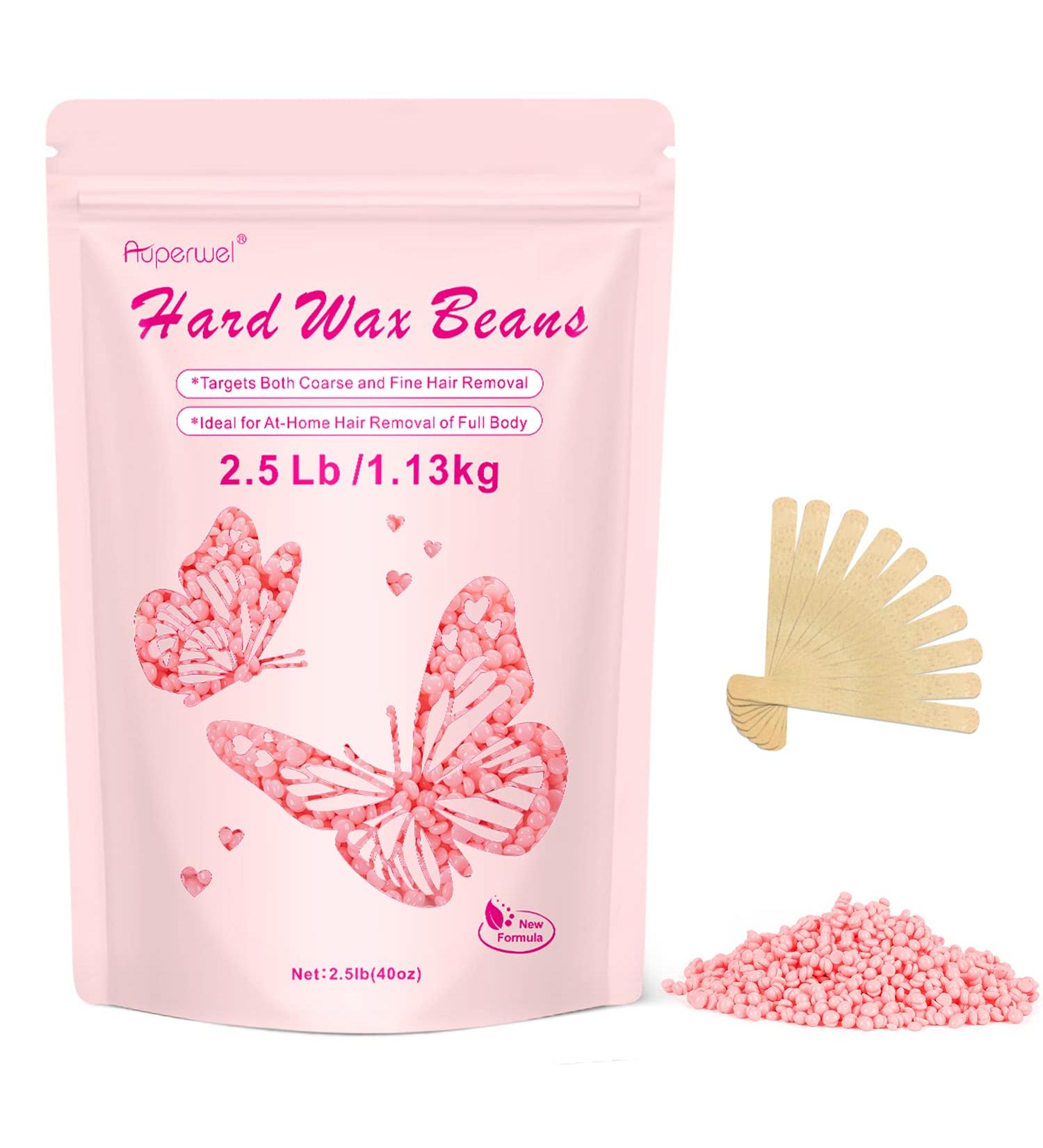 Auperwel 2.5lb Hard Wax Beads for Sensitive Skin | Painless Waxing Beans for Brazilian, Bikini, Eyebrow, and Body | Includes 10 Sticks - Buy Online on GoSupps.com