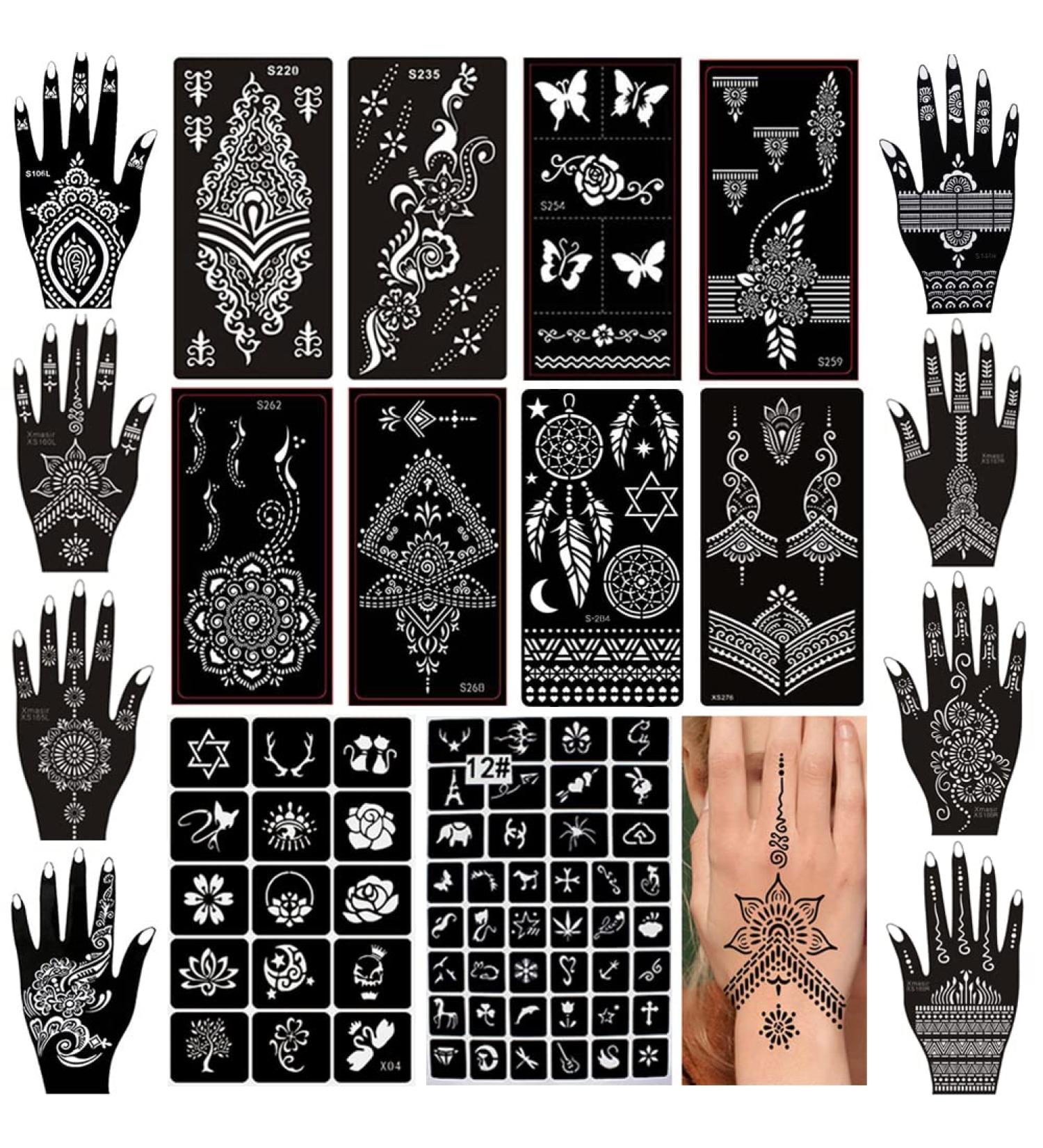 PPVWEY 18 Sheets Henna Tattoo Stencil Kit - Temporary Airbrush and Glitter Tattoo Stencils for Women and Girls - Body Art and Face Paint (Black 1) - Buy Online on GoSupps.com