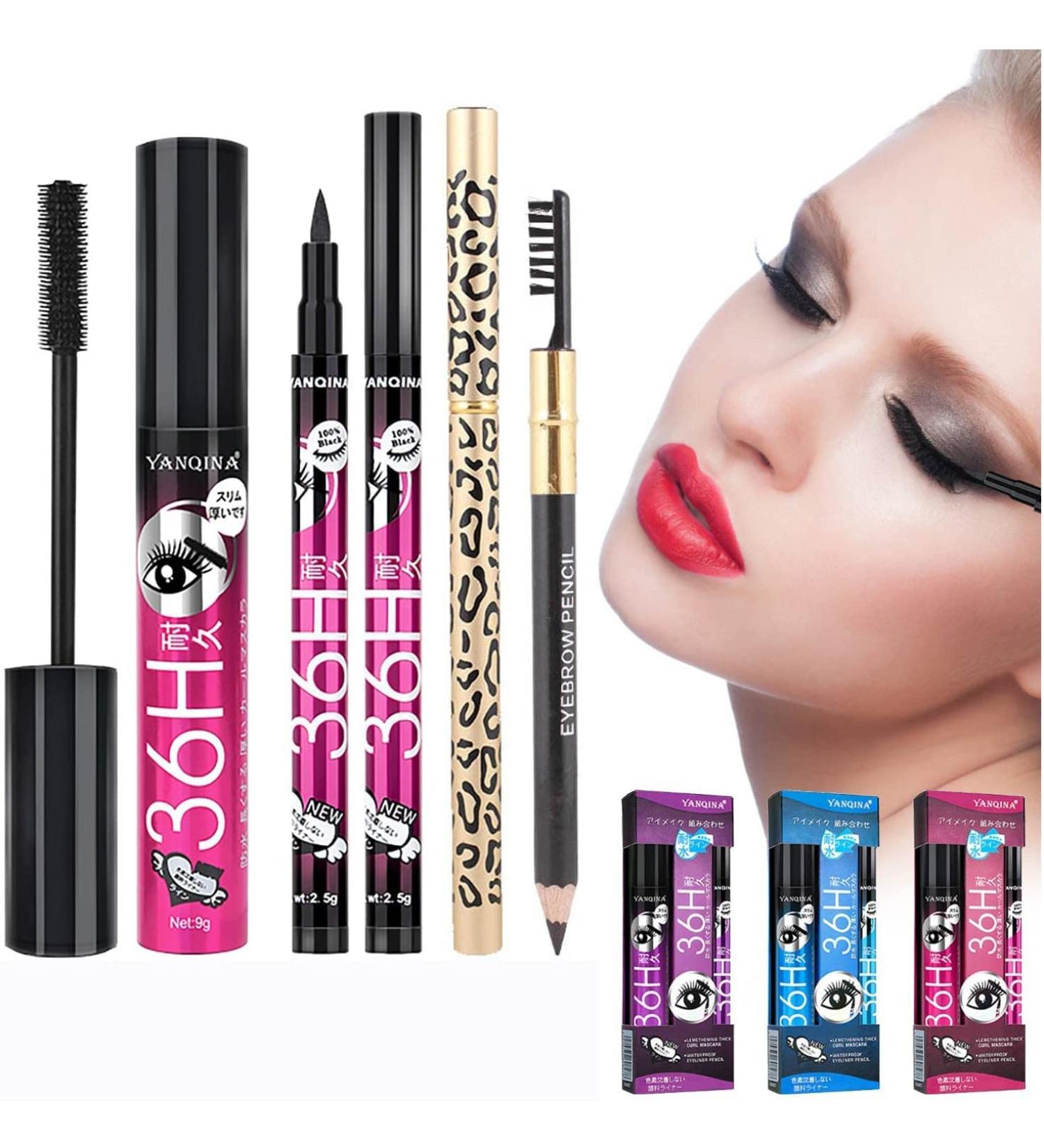  MJUHNHH 3-in-1 Mascara + Eyebrow Definer Pencil Set Smudge-Proof and Waterproof Eye Makeup (Red) (Color: Red) - Buy Online on GoSupps.com