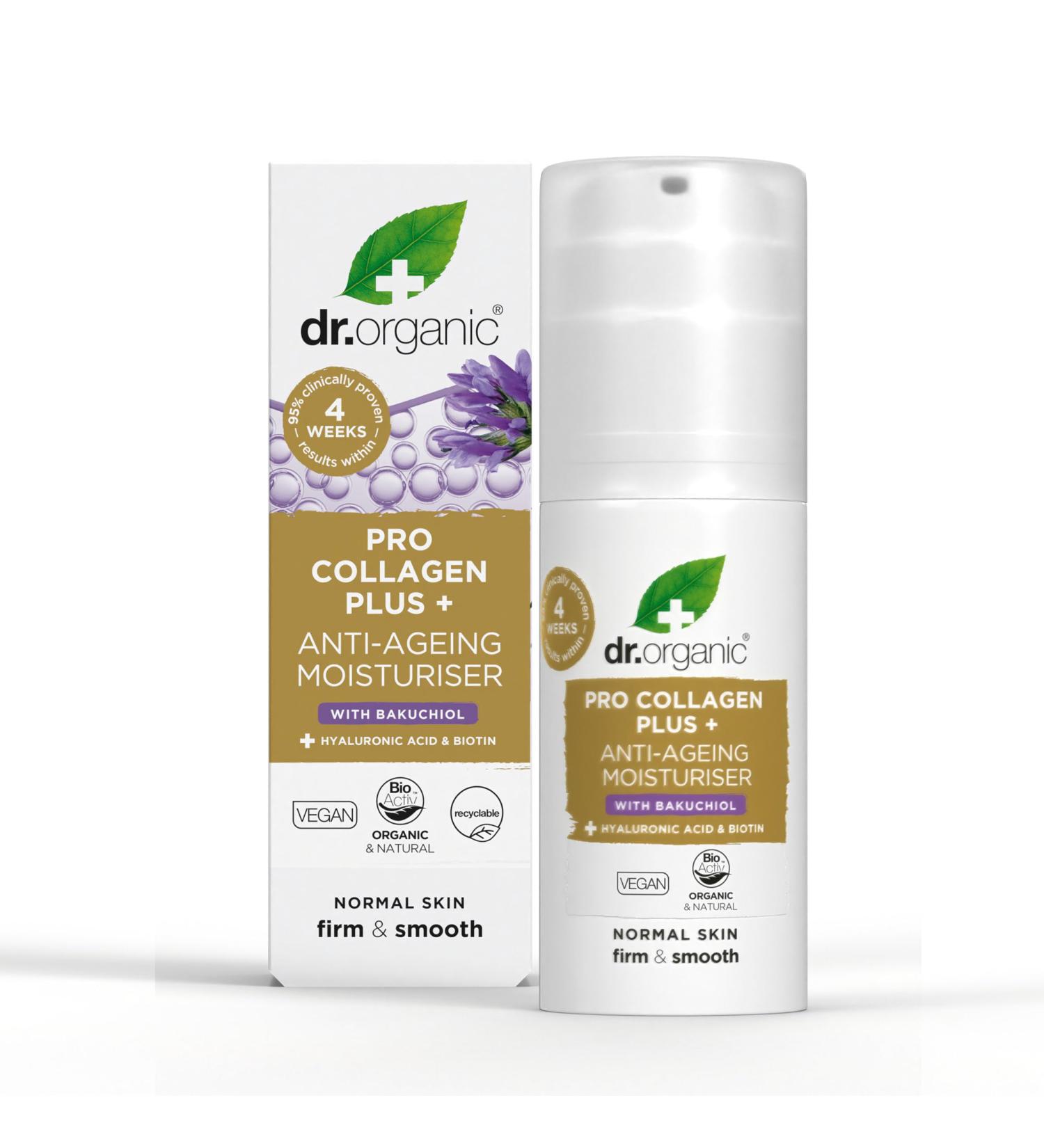 Dr Organic Pro Collagen Plus Bakuchiol Hyaluronic Acid Biotin Healthy-Aging Wrinkles Dry & Sensitive Skin Natural Vegan Cruelty-Free Paraben & SLS-Free Recycled & Recyclable Organic 50ml - Buy Online on GoSupps.com