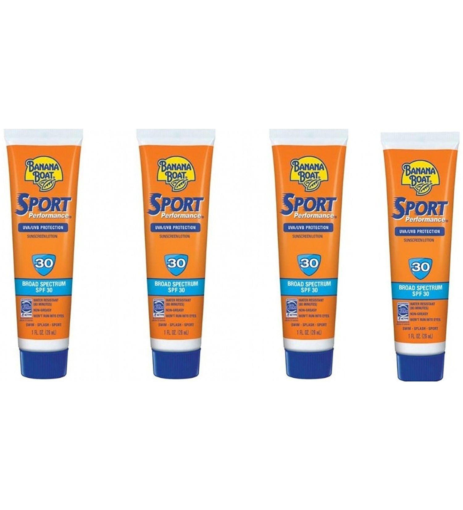 Banana Boat Sport Performance SPF 30 Sunscreen Lotion - 1 Oz Travel Size (Pack of 4) - Buy Online on GoSupps.com