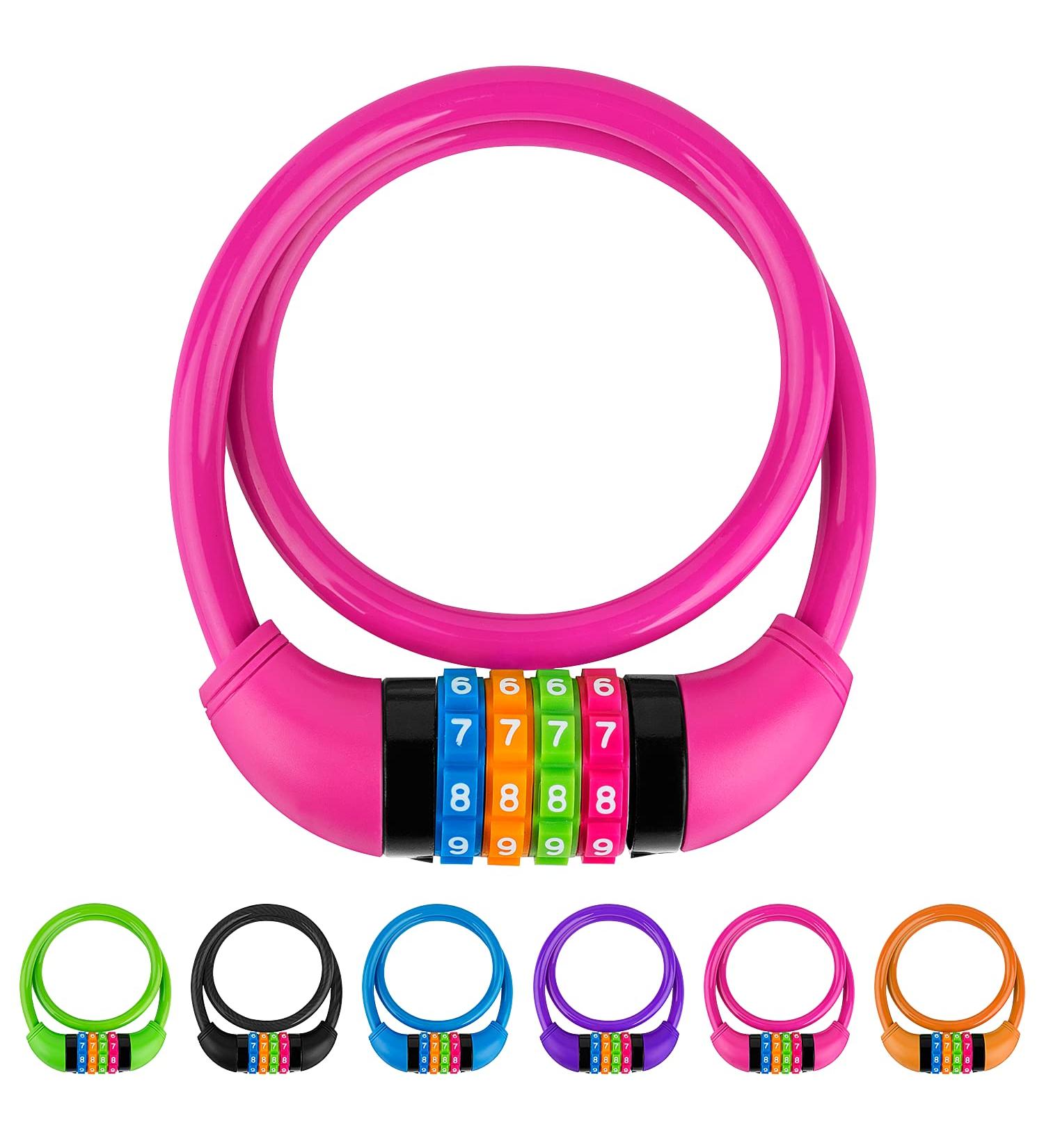 Buy Gold Pool Bicycle Lock for Kids | Colorful 4-Digit Combination Cable Lock - 650x11 mm Pink Kids Bike Lock - Buy Online on GoSupps.com