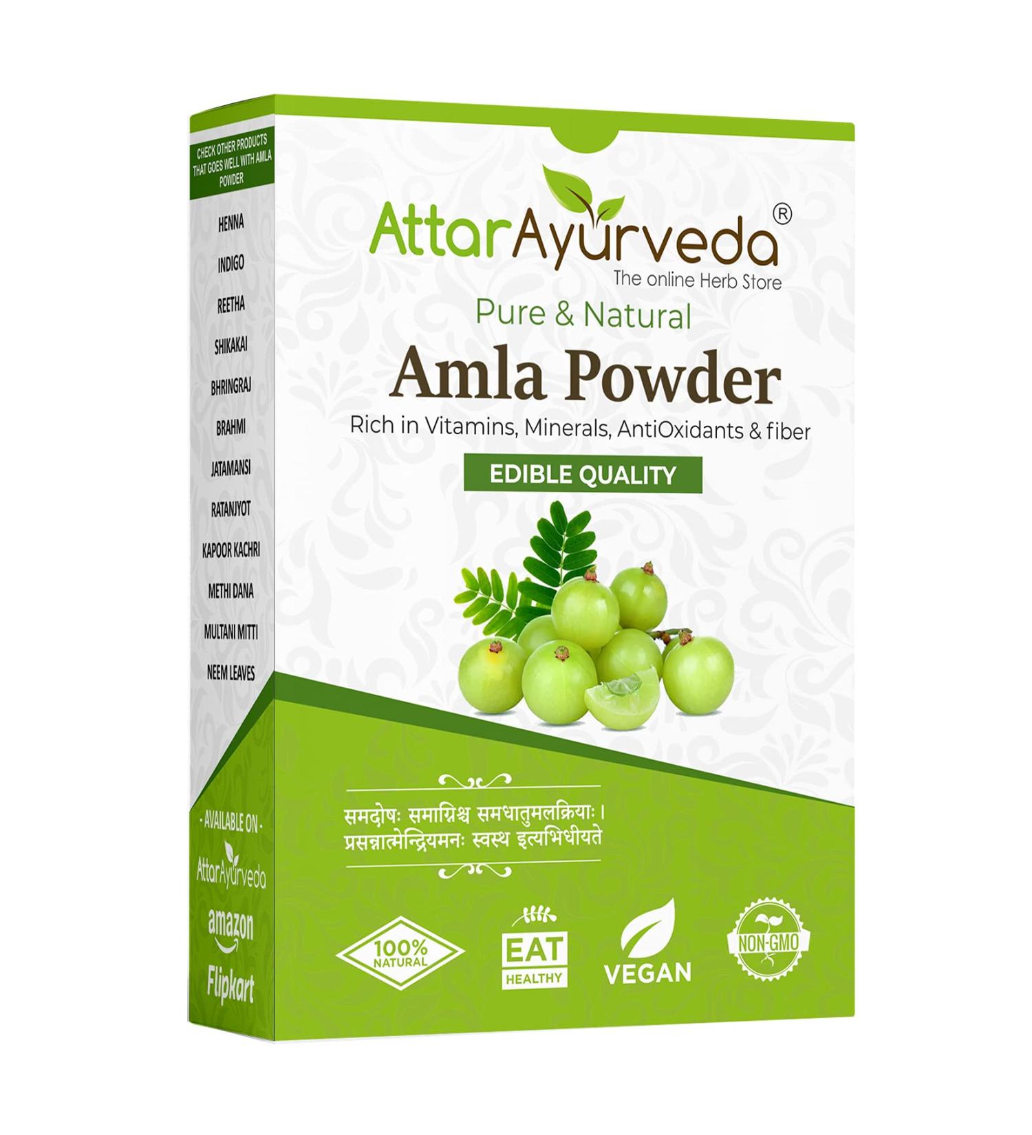 Attar Ayurveda Pure Amla Powder for Hair Growth - 100% Natural No Preservatives Reduces Skin Blemishes - 250g - Buy Online on GoSupps.com