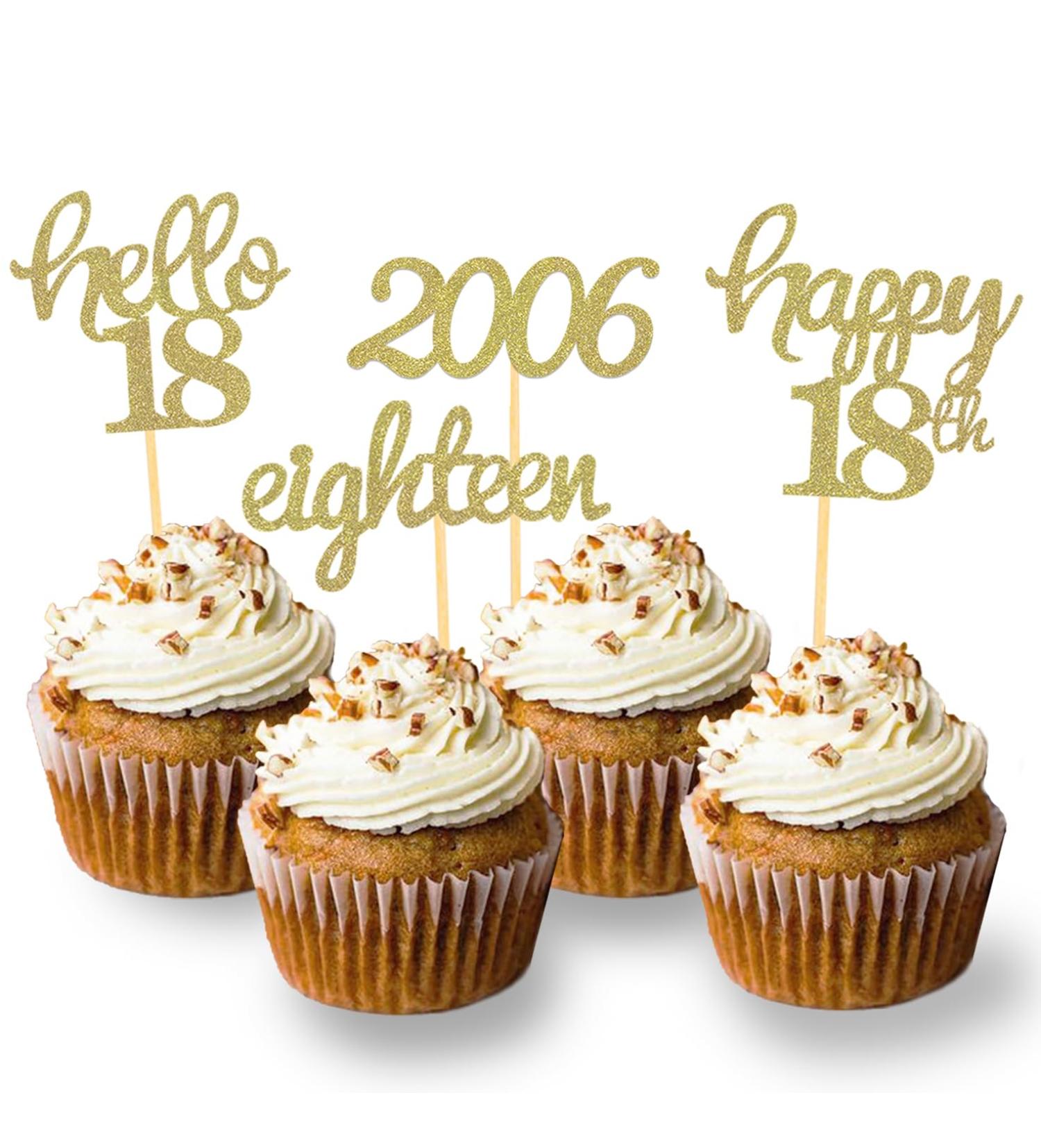 24 Glittery 18th Birthday Cupcake Toppers | 2006 Theme Cake Decoration for Boys | Party Accessories - Buy Online on GoSupps.com