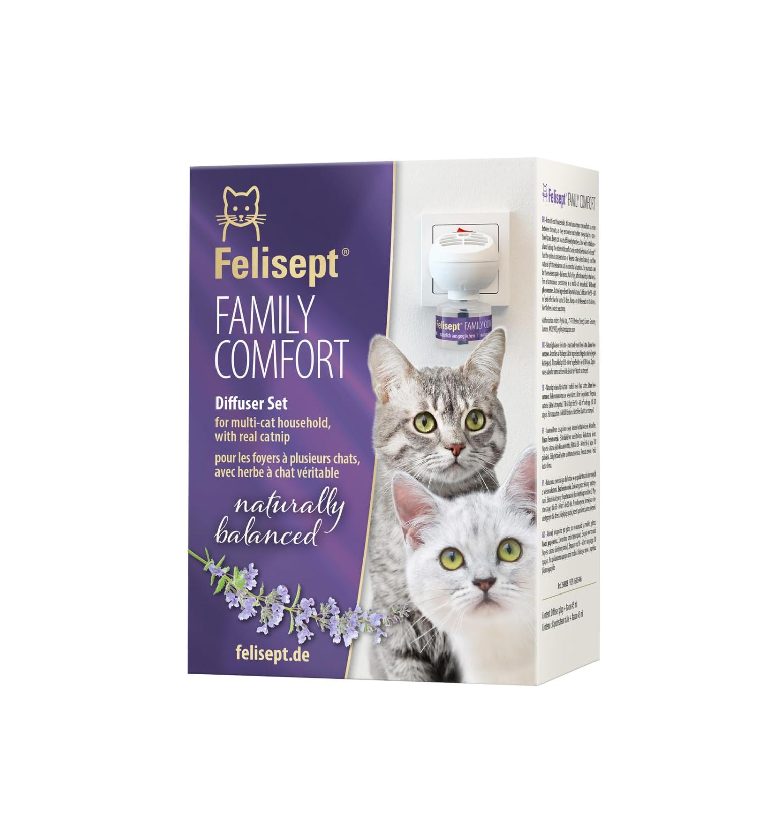 Felisept Family Comfort Relaxing Agent in Multi-Cat Household Plug-In Diffuser and Refill 45ml Starter Set - With natural catnip - Cat plug in calmer - Release tensions and reduce sustainably Starter Set (Diffuser + Refill 45ml) - Buy Online on GoSupps.com