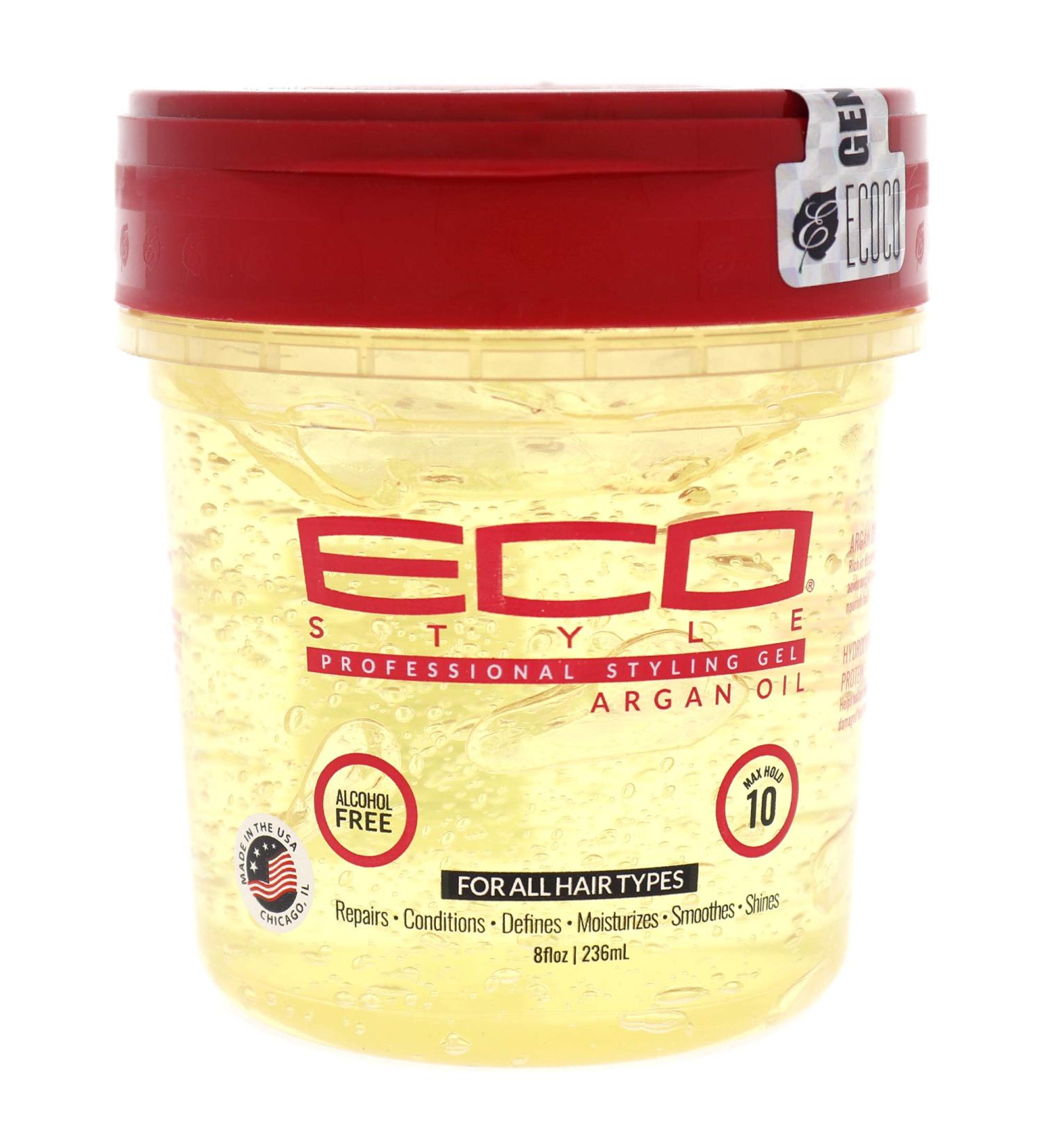 Ecoco Eco Style Gel with Argan Oil & Pure Olive Oil - 8 Oz - Promotes Healthy Hair, Repairs & Nourishes - Long-Lasting Shine - Maximum Hold - For All Hair Types - Buy Online on GoSupps.com