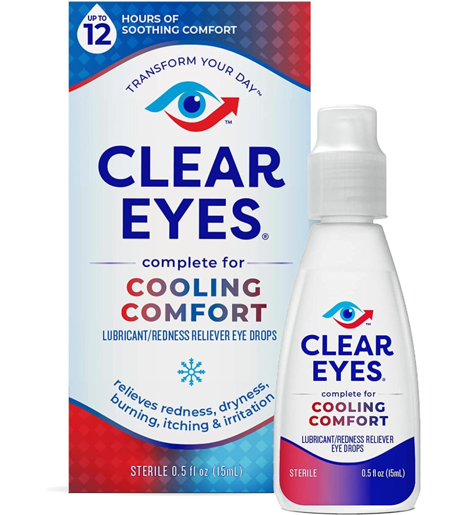 Clear Eyes Cooling Comfort Redness Eye Drops | Relieves Dryness Burning & Irritations | 0.5 Ounce per Box
