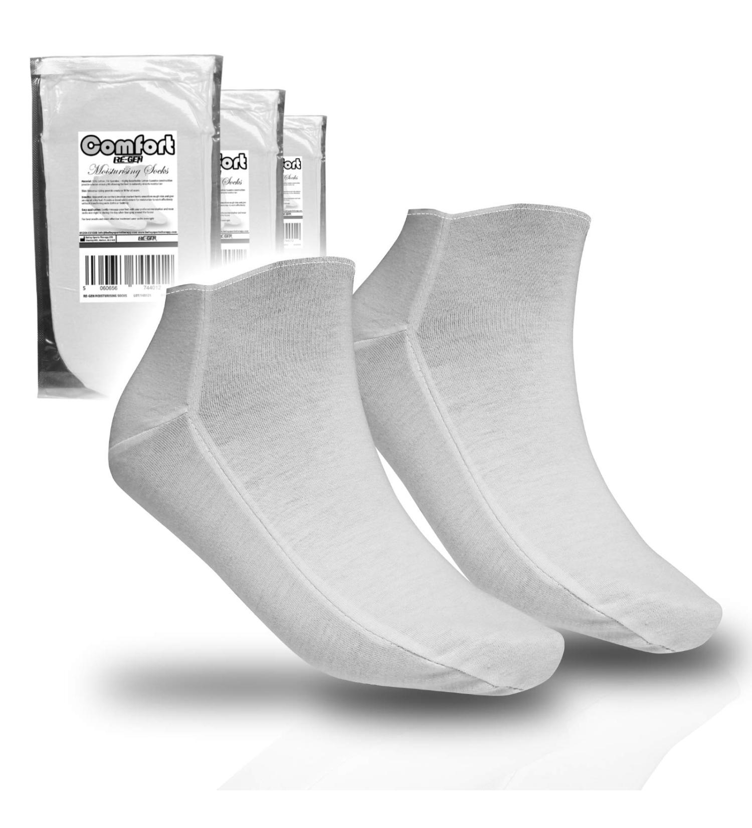 3 Pair RE-GEN Comfort Fit Cotton Soft Cream Retainer Moisturising Overnight Socks - Perfect for Dry, Cracked, Hard Skin - Buy Online on GoSupps.com